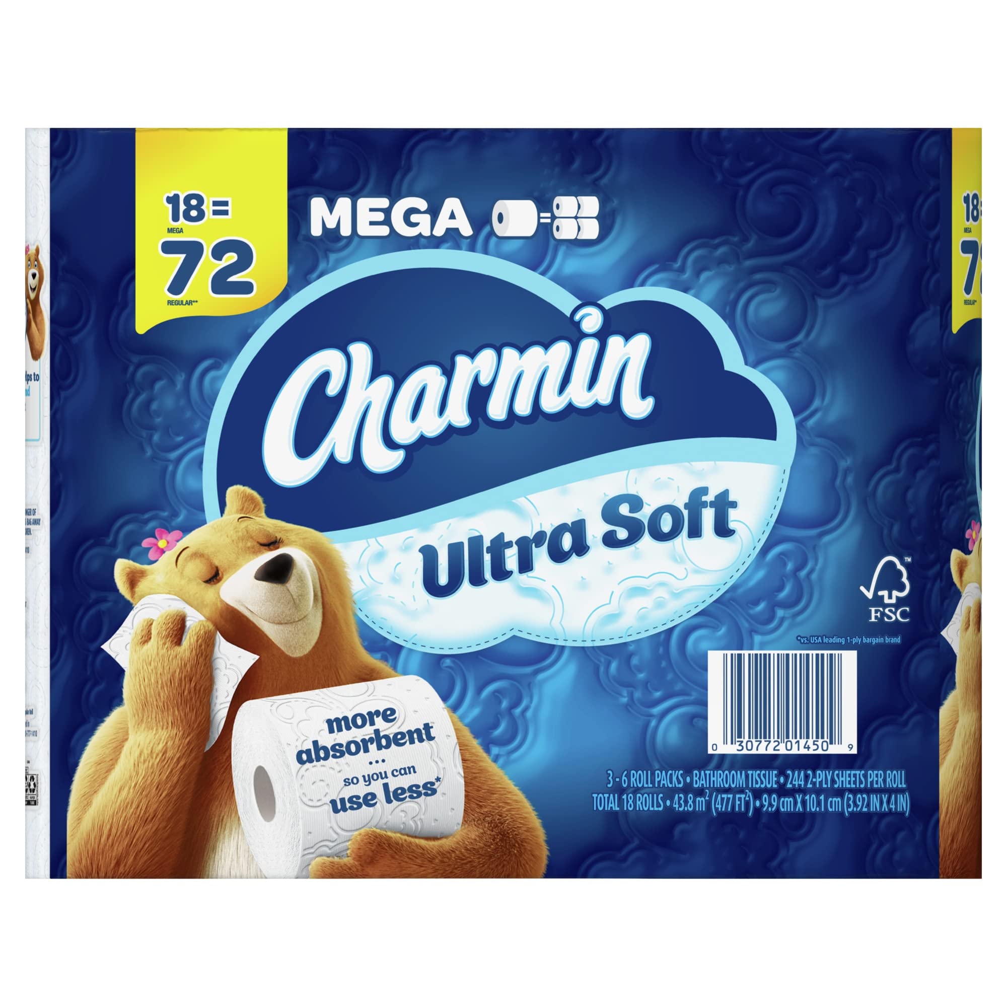 Charmin Ultra Soft 2-Ply Toilet Paper - 18 Rolls (244 Sheets Per Roll) | Ultra Absorbent & Gentle Bath Tissue for Home & Office Use | Septic Safe & Clog-Free