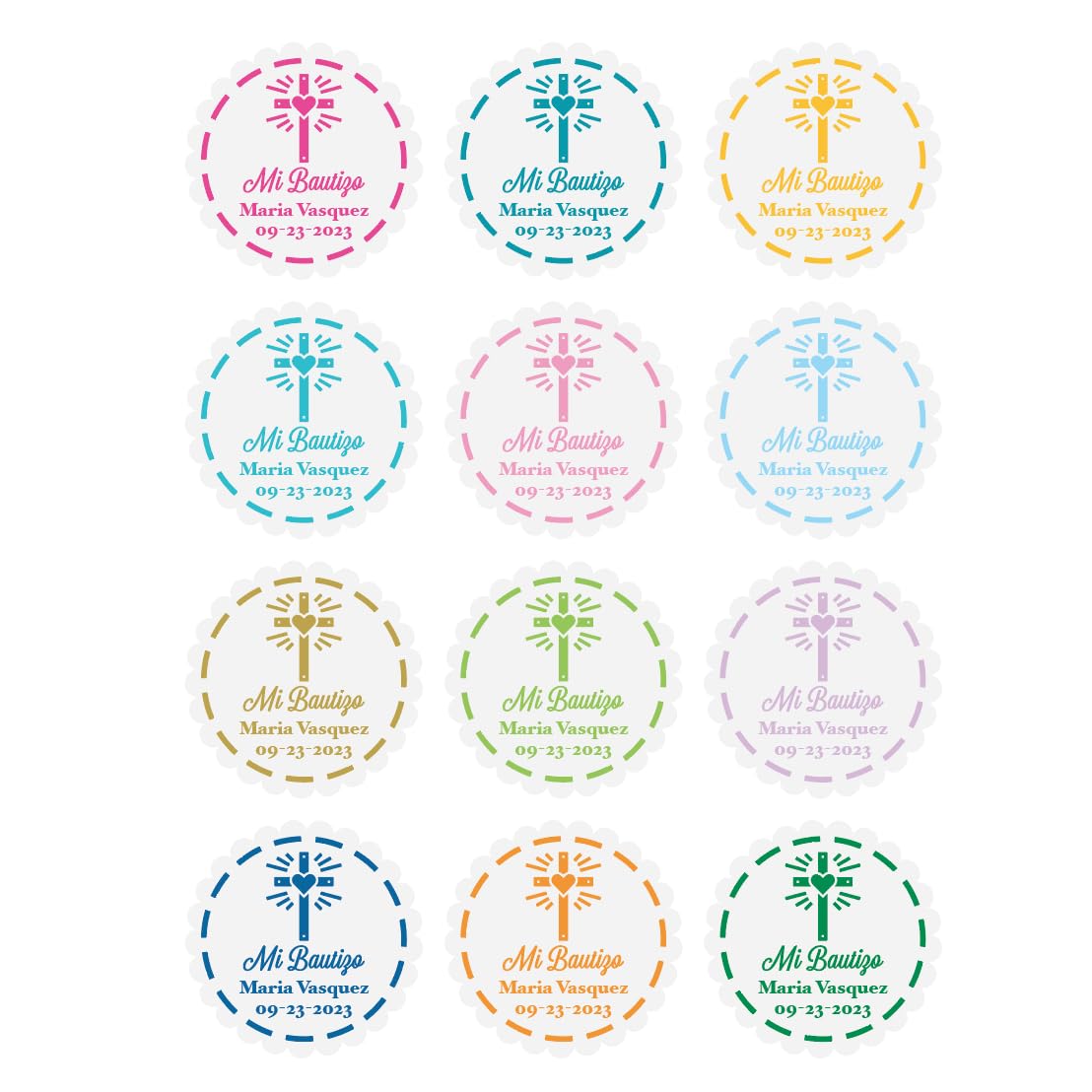 Baptism Stickers - 40 Round Favors for Bautizo Decor & Gifts
