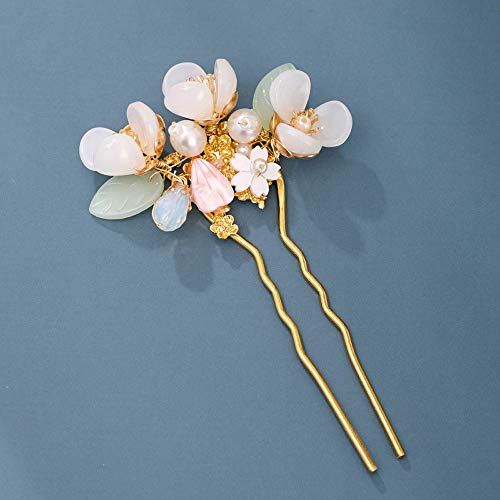 Pearl Hair Stick for Women - U-Shaped Vintage Hair Fork with Floral Design, Simple Headdress Hair Accessory | Wedding, Party, Everyday Elegant Hairstyles