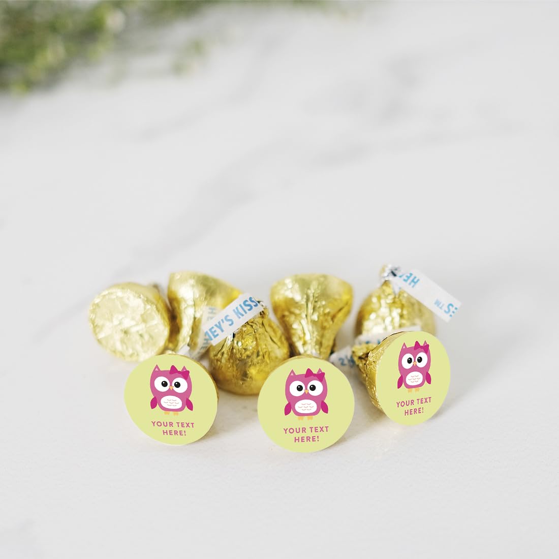 Personalized Chocolate Drop Labels Stickers - 216-Pack Custom Name Owl Design for Baby Shower, Party Favors, Gifts & Decorations | Perfect for Kisses Candy Wrapping, Wedding Favors & Birthday Celebrations