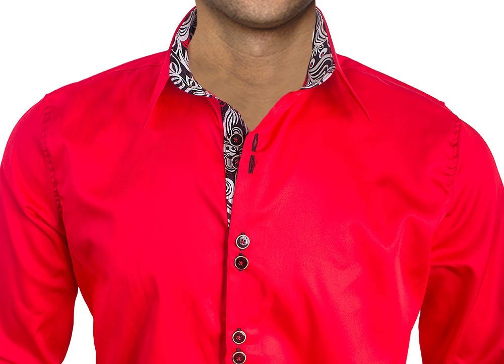 Premium Bright Red & Black French Cuff Dress Shirts for Men - 100% Cotton Formal Business Attire - Made in USA - Perfect for Weddings, Office Meetings & Special Occasions