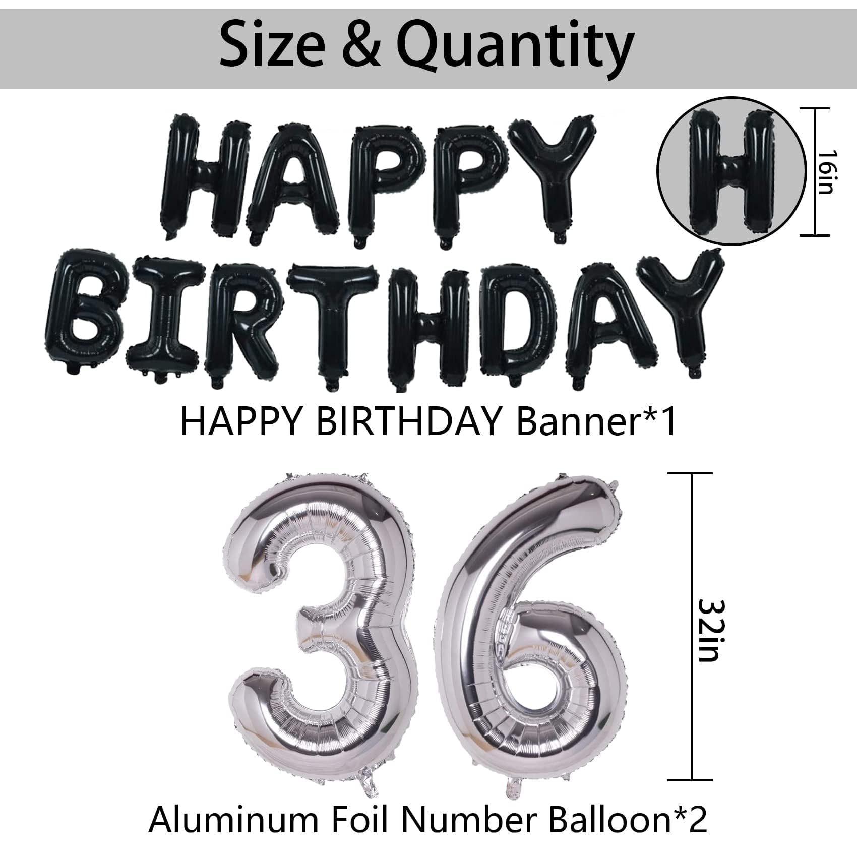 36th Birthday Party Decorations Set - Black & Silver Theme for Men & Women | Includes Happy Birthday Banner, Foil Stars & Balloons | Perfect for 36th Birthday Celebrations, Milestone Parties & Adult Gatherings