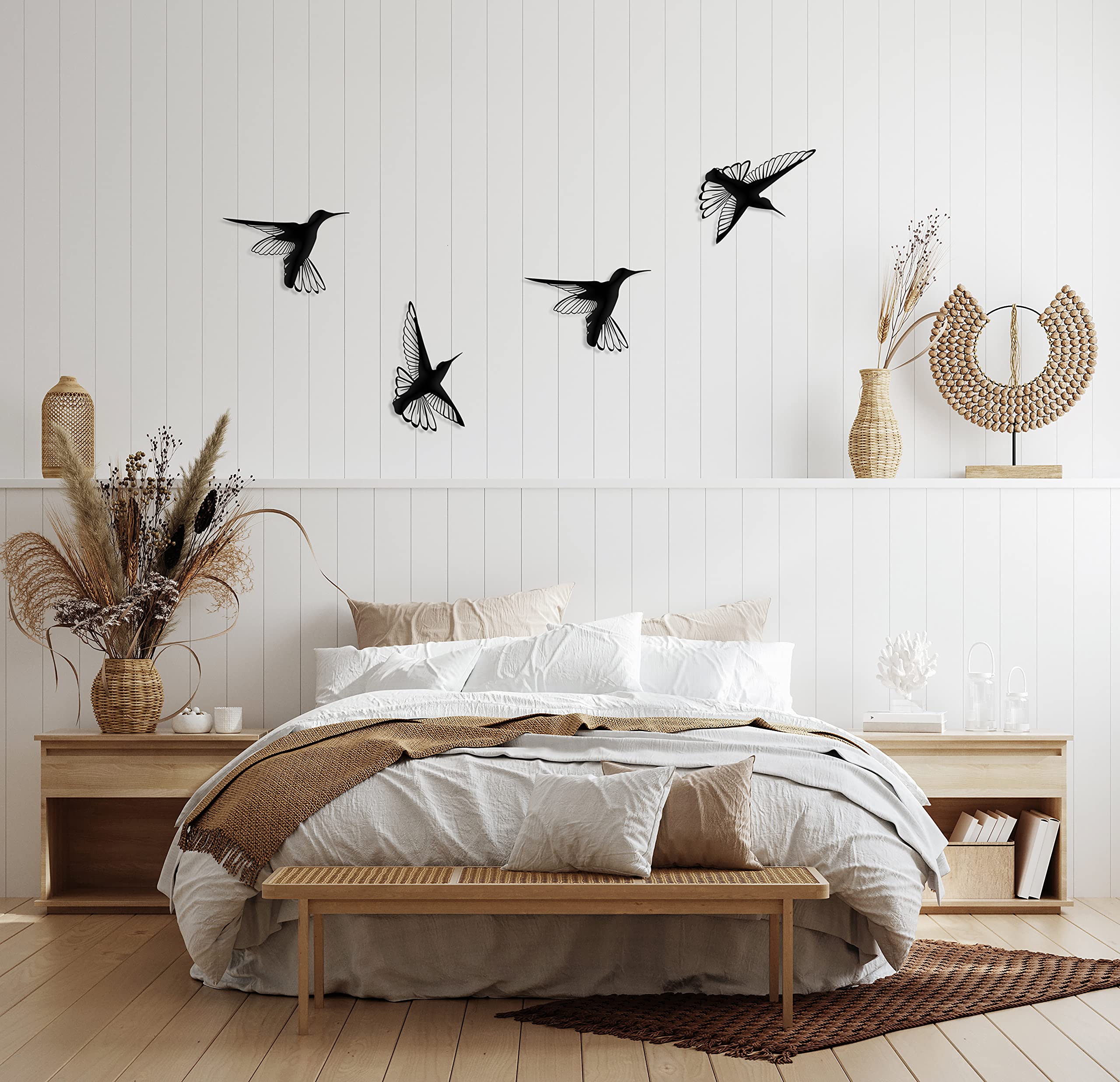 Hummingbird Metal Wall Art Set of 4 - Handcrafted Outdoor Porch Decor & Indoor Wall Decor for Living Room, Kitchen, Office - Rustic Bird-Themed Home Decoration for Nature Lovers