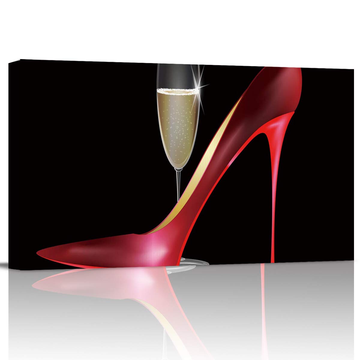 1998 Canvas Oil Painting Wall Art - Red High Heels & Wine Glass Wooden Frame Print (12x24 inches) - Ready to Hang for Living Room, Bedroom Decor | Perfect for Home, Office & Gift Giving