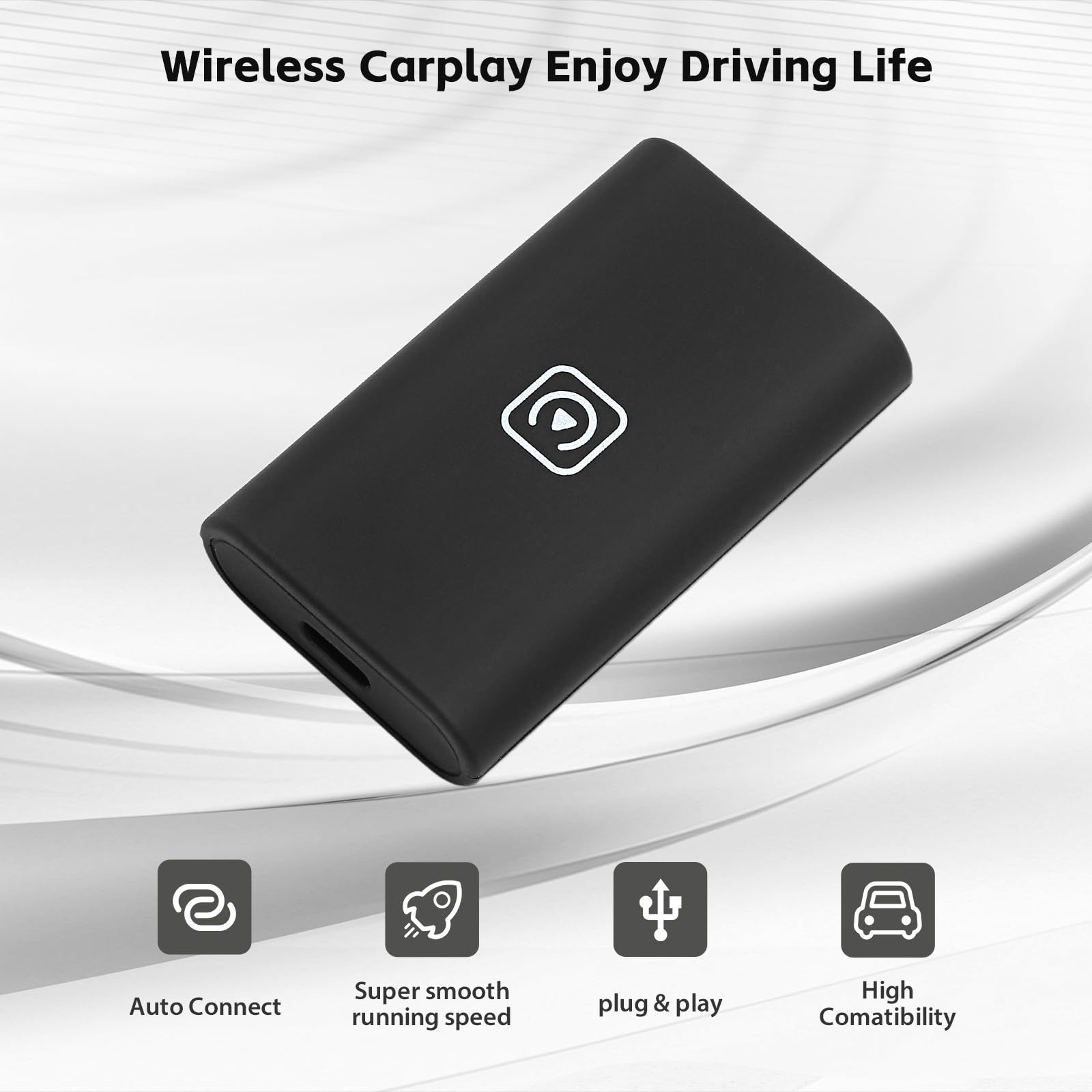 Wireless CarPlay Adapter for iPhone - Plug & Play Auto Connect, No Delay CarPlay Dongle for Cars 2016+ & iOS 10+ (Black) | Seamless iPhone Integration for Safer Driving & Hands-Free Navigation