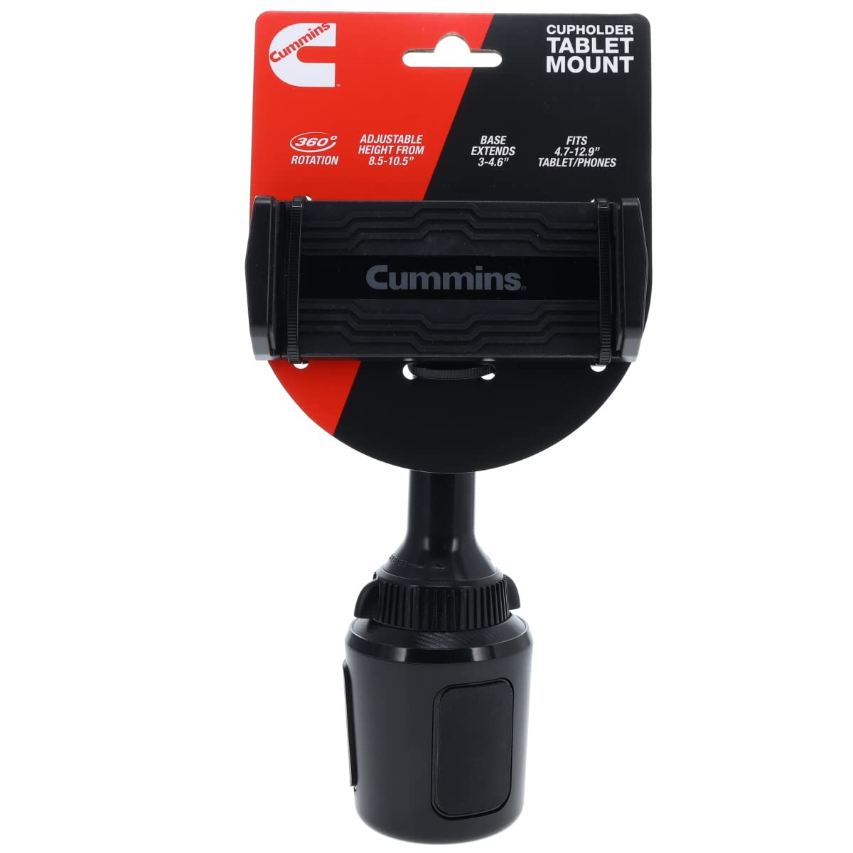 Cummins Cup Holder Tablet Mount - Universal Car Tablet Holder for iPad, Samsung Galaxy Tab, Amazon Fire & More - Black - Perfect for Road Trips, GPS Navigation & Entertainment