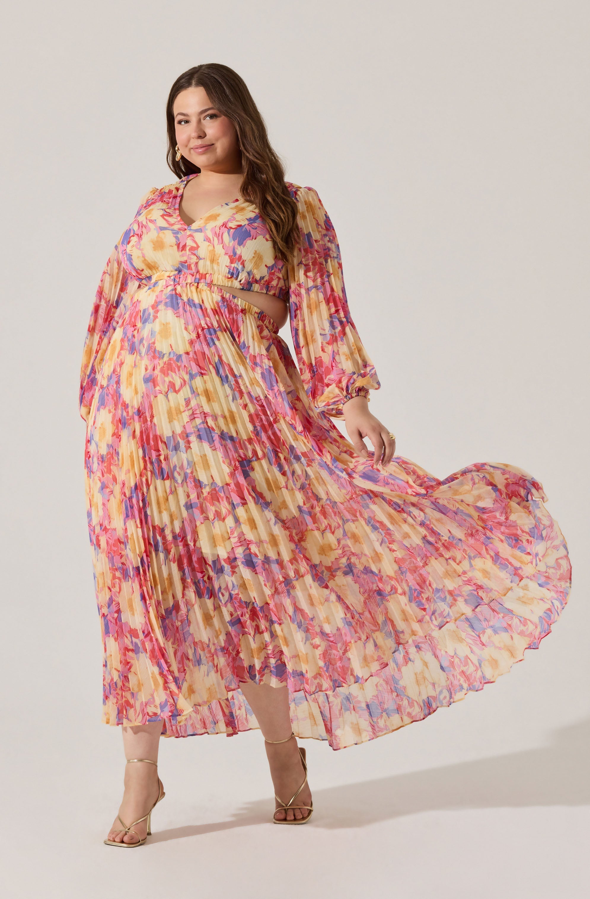 Plus Size - Yellow pink floral