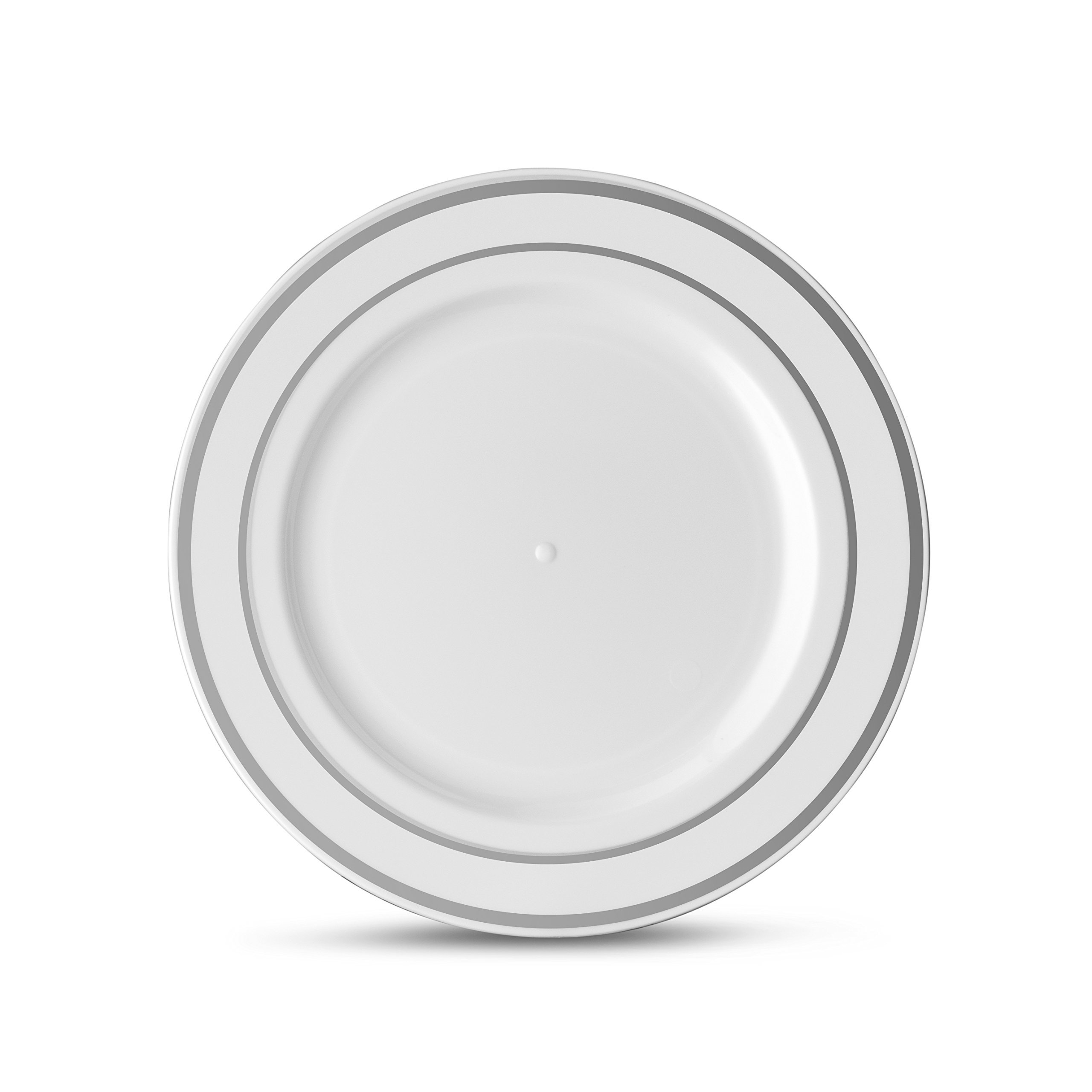 Laura Stein Designer 80-Piece Premium Plastic Dinnerware Set - White with Silver Rim (40x10.75