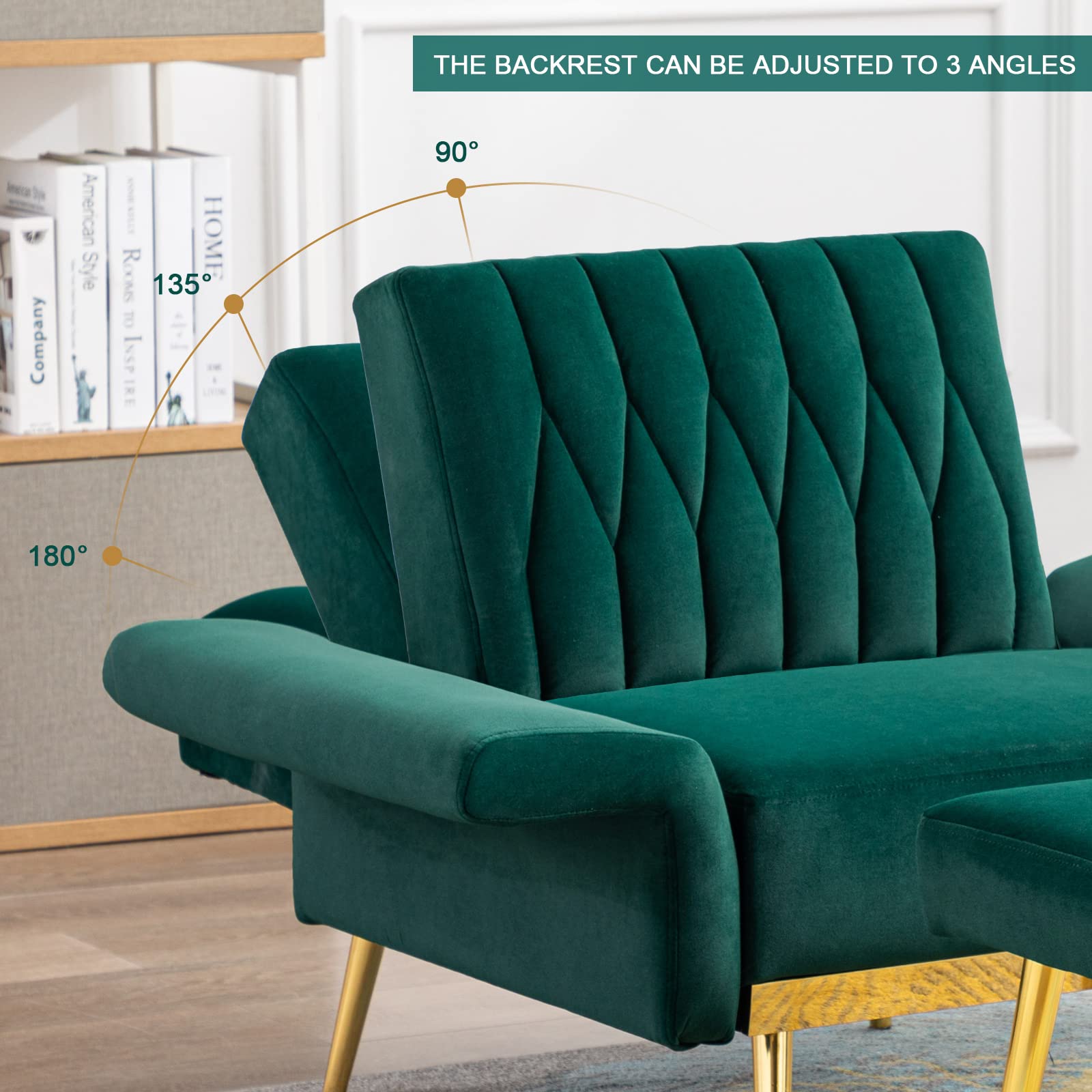 Modern Velvet Single Sofa Chair with Ottoman - Adjustable Armrests for Living Room, Bedroom & Office
