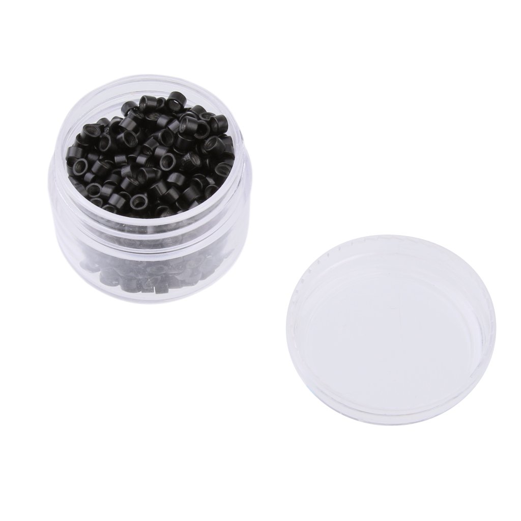 100 PCS Nano Rings Beads for Nano Tip Remy Hair Extensions - Black Silicone Lined Copper Micro Beads | Pre-Bonded Keratin Tipped Hair Extensions | Perfect for Salon Use, DIY Hair Extensions & Styling