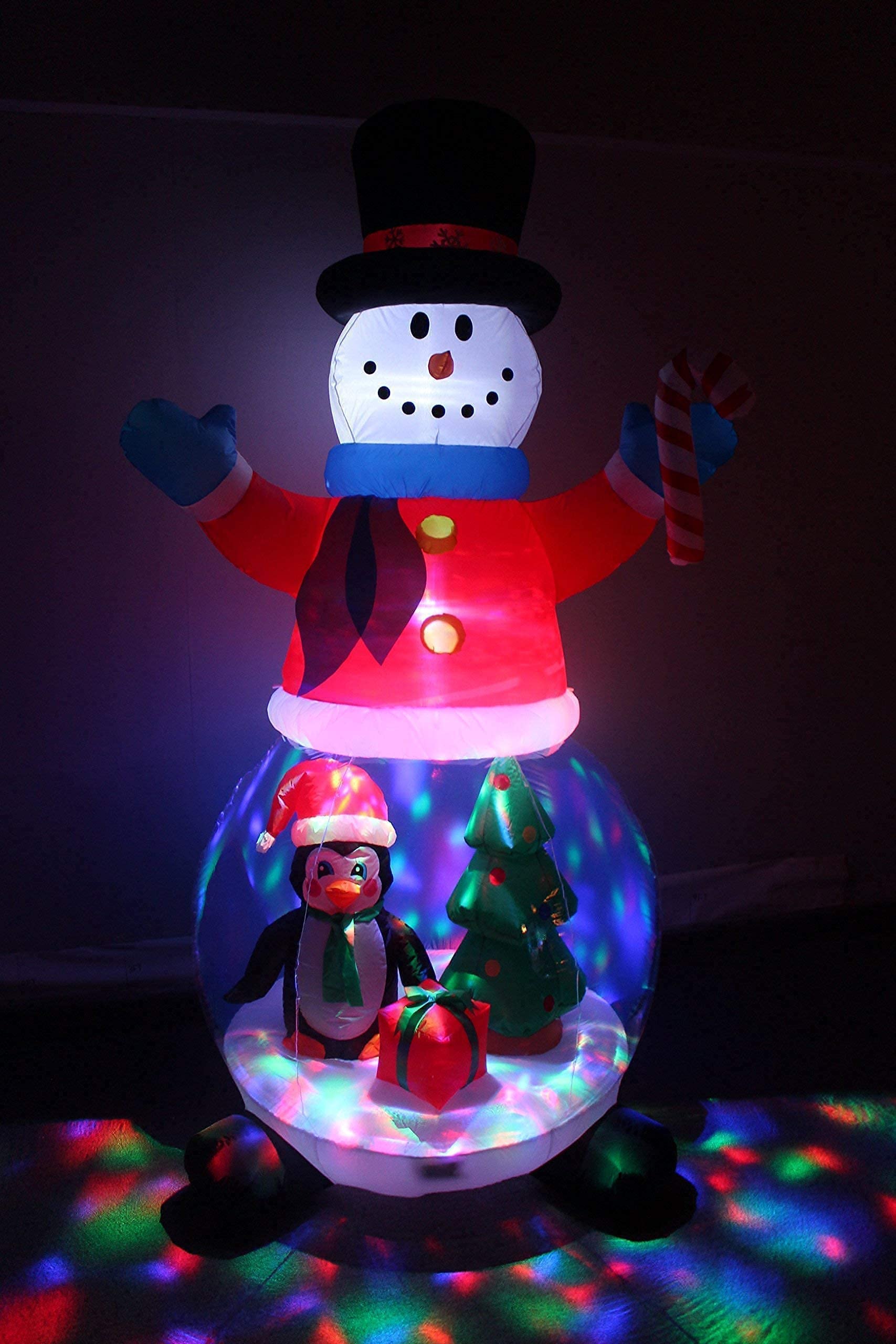 8ft Inflatable Snowman Globe with Penguin & Tree + 5ft Snowman Campfire Blowup with Lights - Christmas Party Decorations Bundle for Outdoor Yard & Indoor Holiday Decor