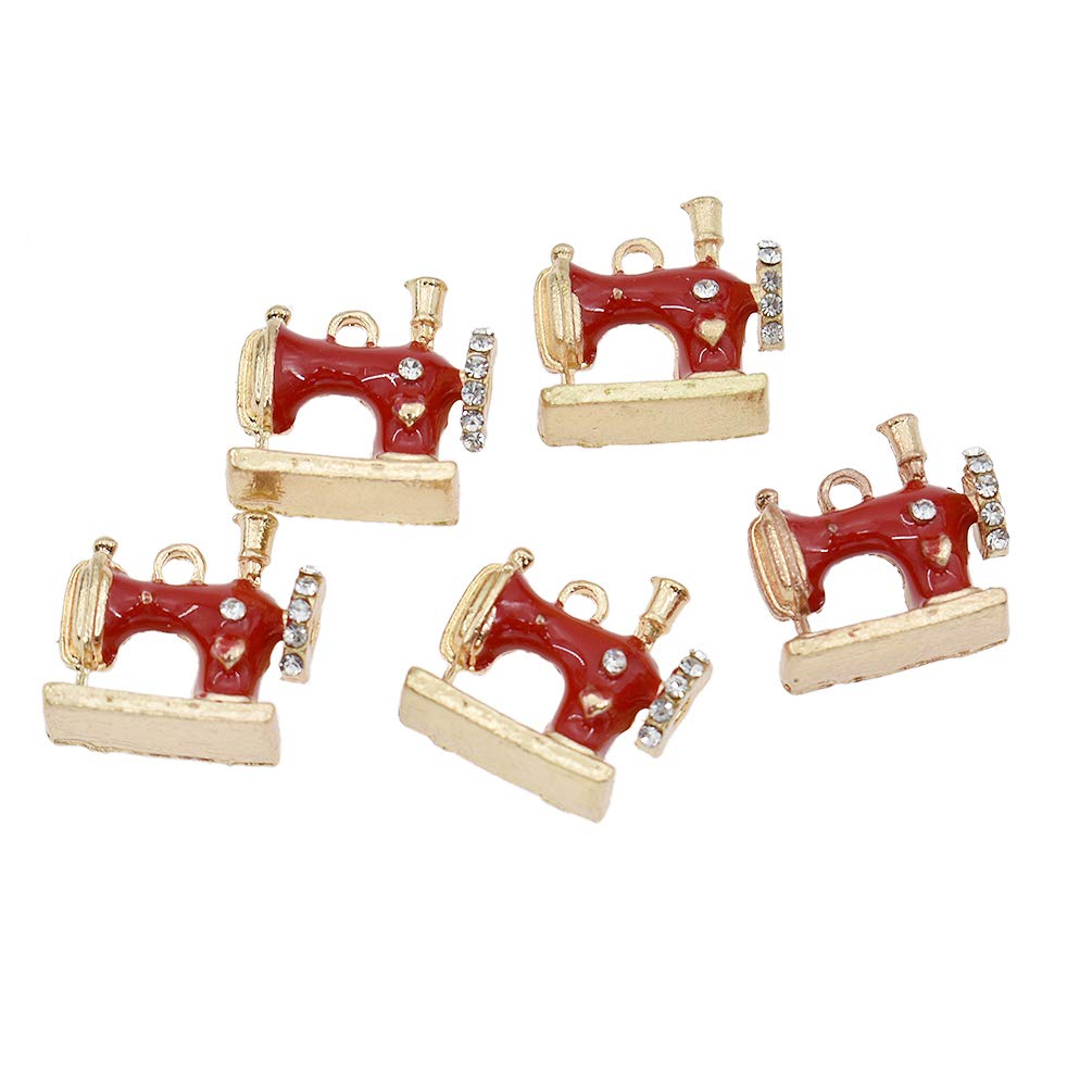 5PCS Vintage Sewing Machine Enamel Charms - DIY Jewelry Making Supplies for Necklace, Bracelet, Earrings & Keychain - Perfect for Crafters, Scrapbooking & Gift Making