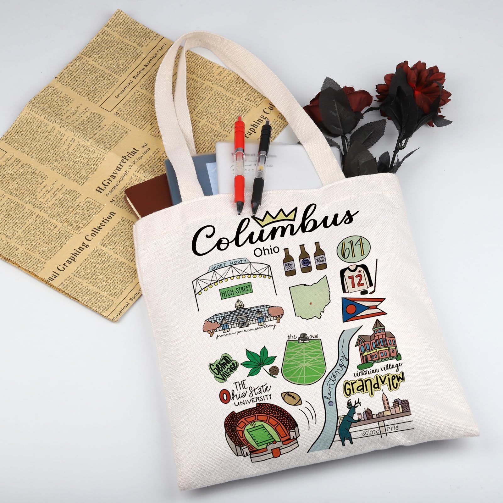 Columbus Ohio Tote Bag - Stylish Travel Souvenir & Shopping Bag with Columbus Skyline Design | Perfect for Groceries, Beach Trips & Ohio State University Gifts