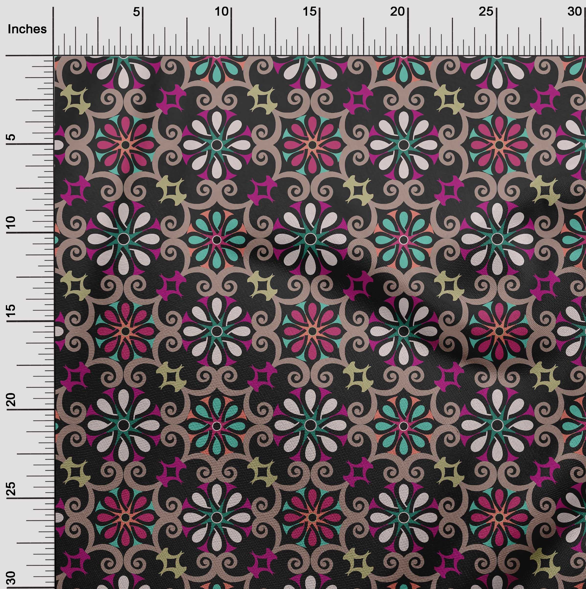Premium 100% Cotton Cambric Black Fabric - Asian Suzani Printed DIY Sewing Material by The Yard, 56