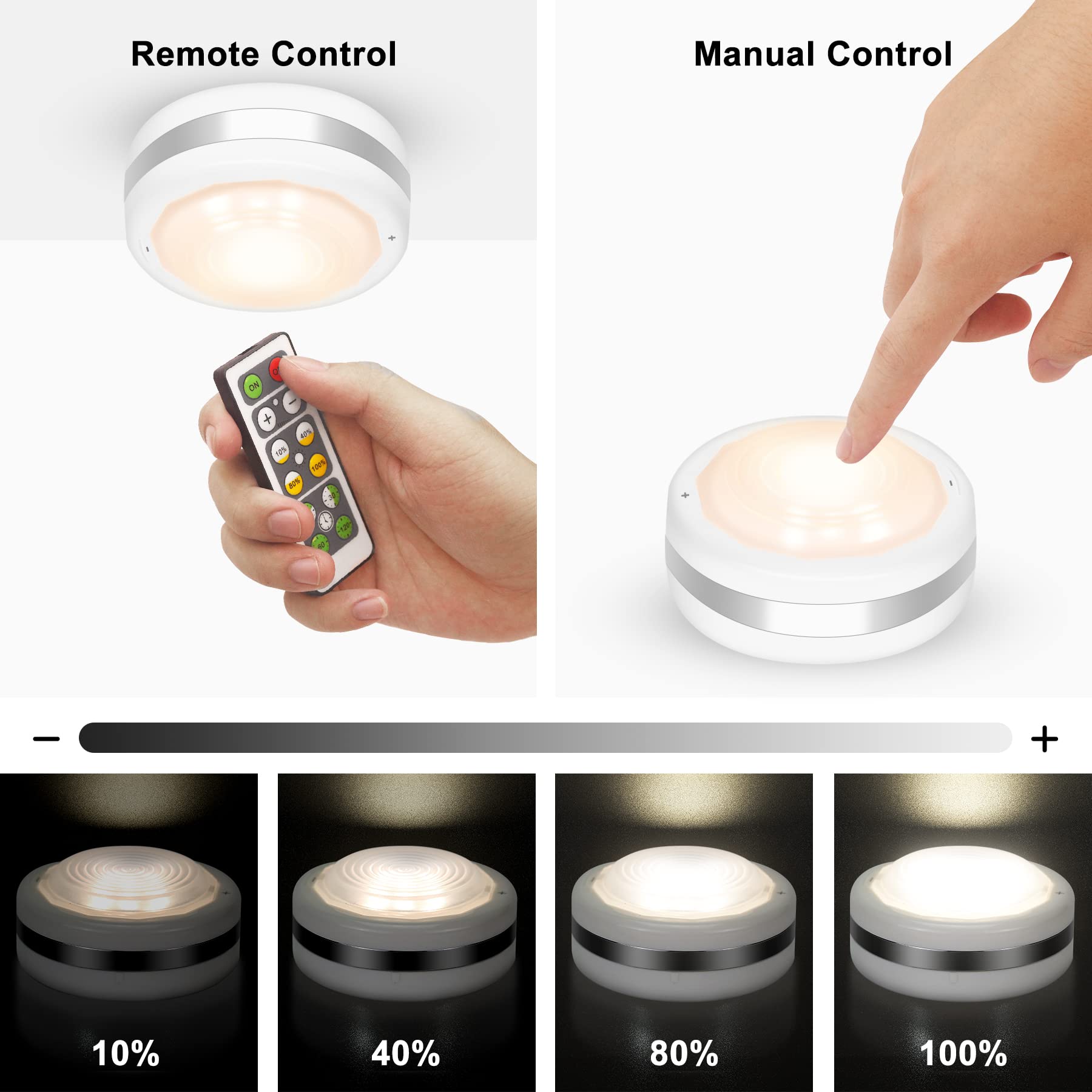 Shineled 6-Pack Wireless LED Puck Lights with Remote Control - Dimmable Under Cabinet Lighting, Closet Light, Natural White - Perfect for Kitchen, Bathroom, Wardrobe & Display Cases