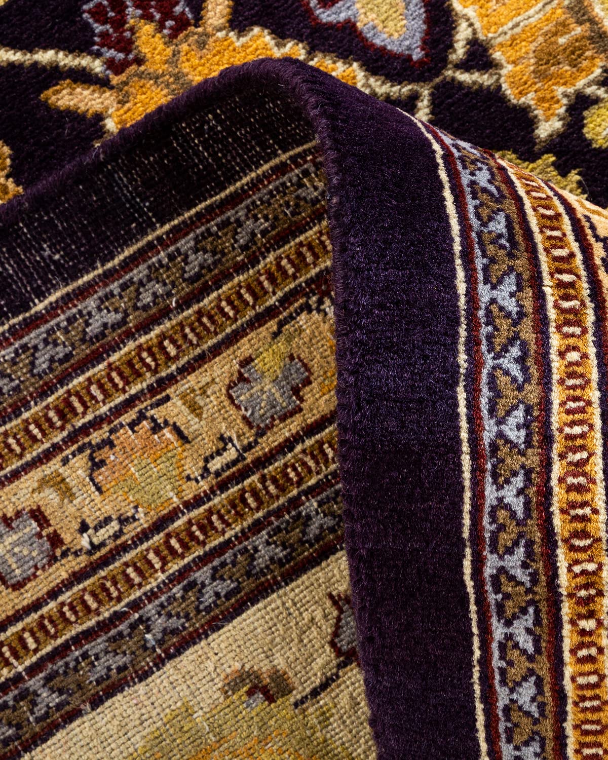 Handmade Traditional Oriental Mogul Purple Wool Rug 9x12 - One of a Kind Hand Knotted Solo Rugs for Living Room, Bedroom & Home Decor