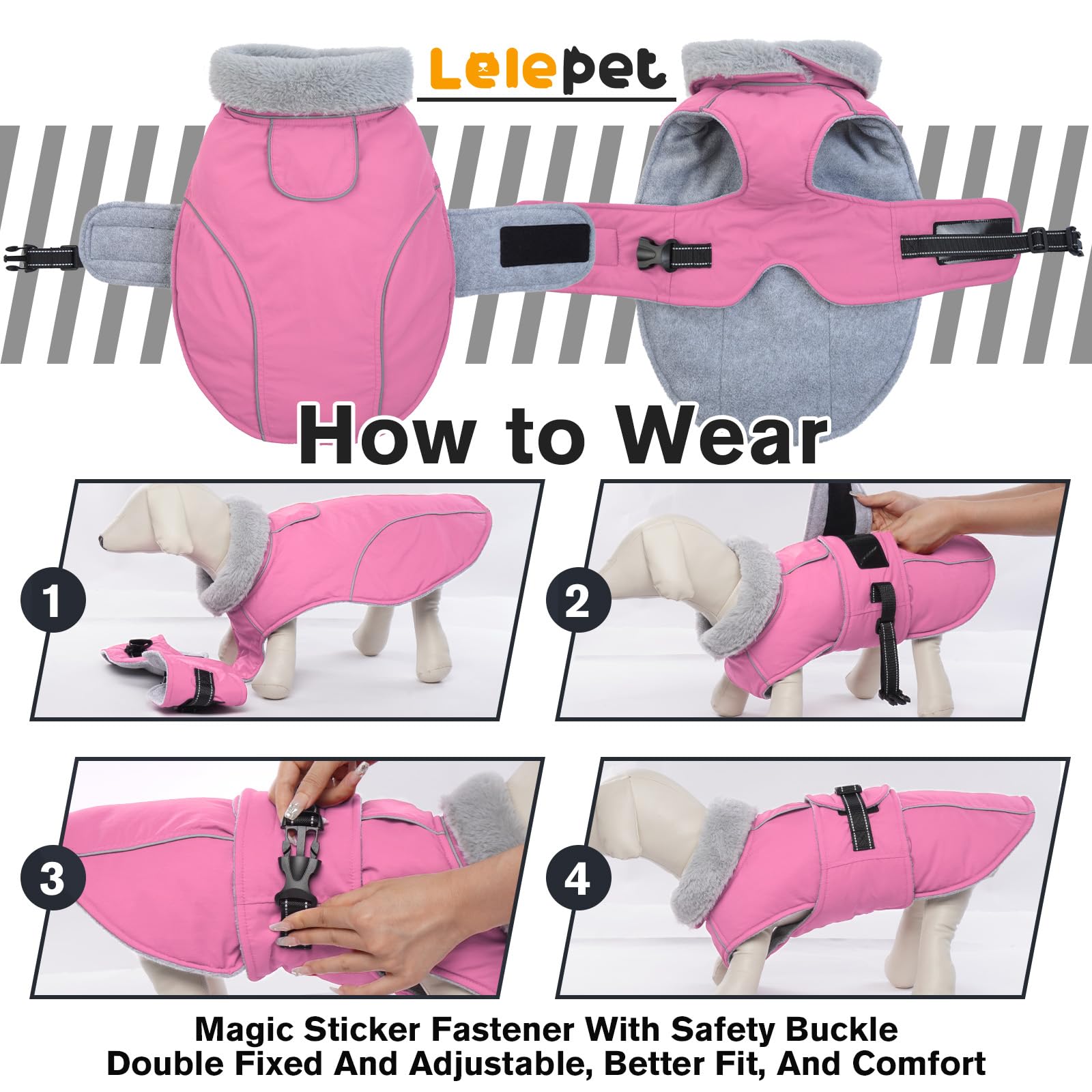 Lelepet Reflective Waterproof Dog Jacket - Windproof Fleece-Lined Winter Coat with Adjustable Buckle for Large Dogs (XL) - Perfect for Snowy Walks & Cold Weather Protection