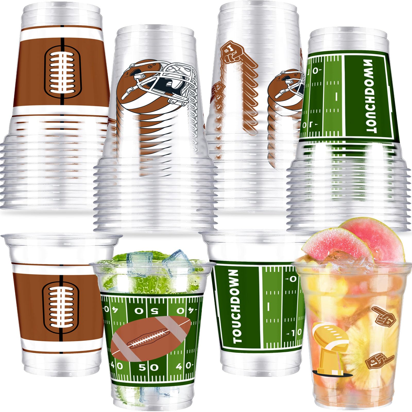 45-Pack 12oz Clear Plastic Football Party Cups - Disposable Drinking Cups for Super Bowl, Tailgating & Sports Events - Bulk Football-Themed Party Supplies