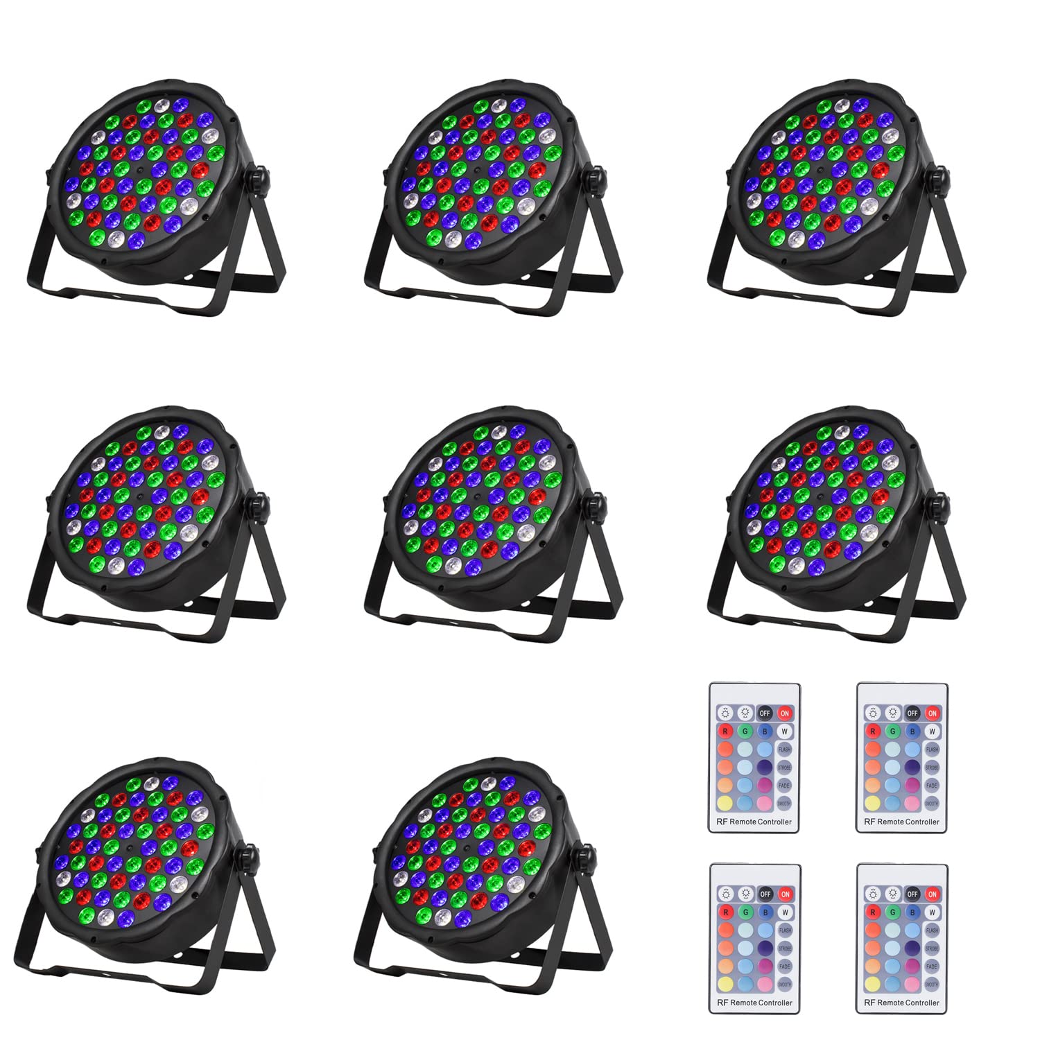 SHEHDS 8 Pack Par Can LED Lights 54x3W RGBW 4-in-1 Stage Wash Lights with Remote & DMX Control - Sound Activated DJ Party Uplights for Christmas, Church, Birthday, Disco Club, Wedding & Stage Lighting