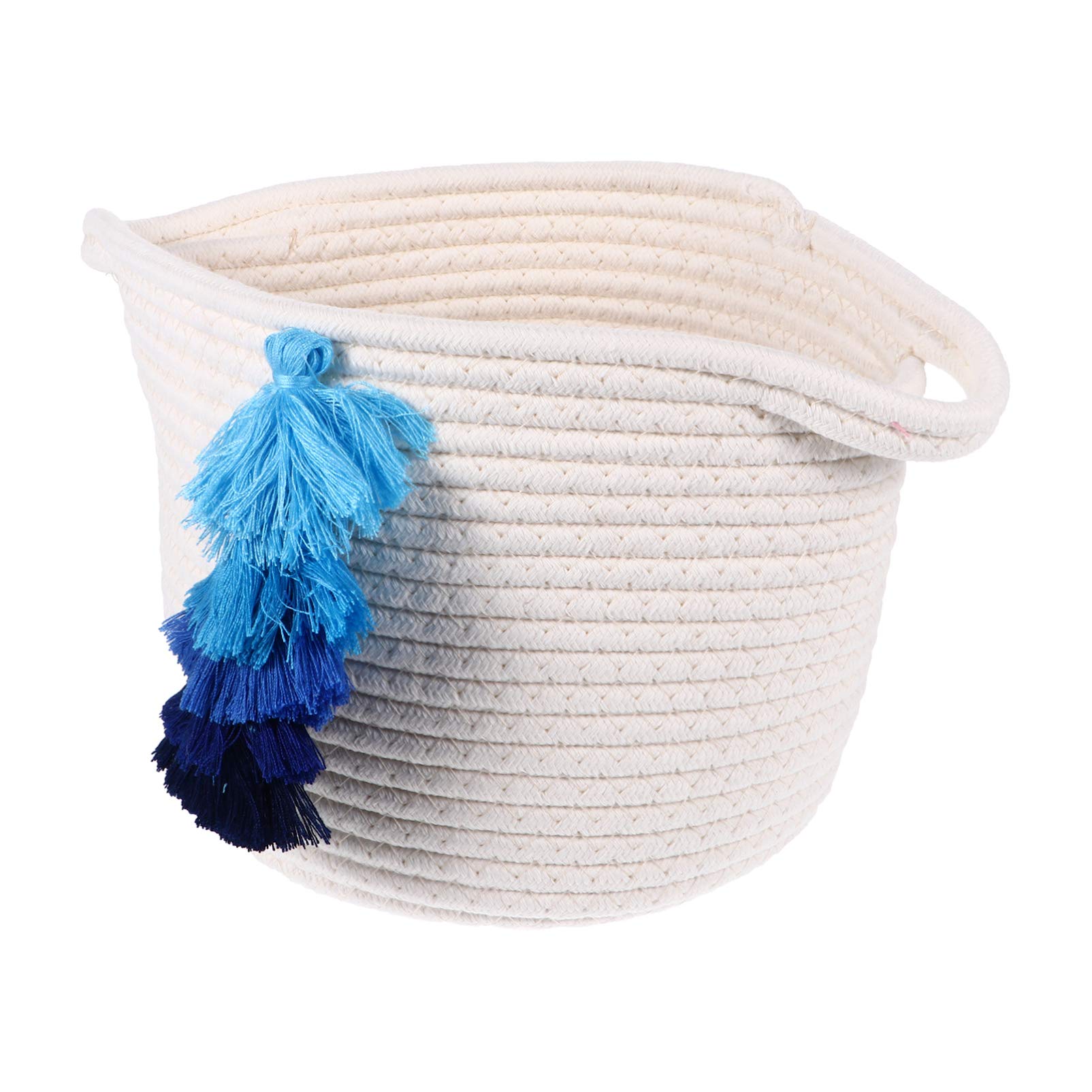 Hemoton Hand Woven Cotton Storage Basket - Decorative White Mini Basket with Tassel for Shelves, Baby Toys, Towels & Cosmetics Organization | Perfect for Nursery, Bathroom & Home Decor