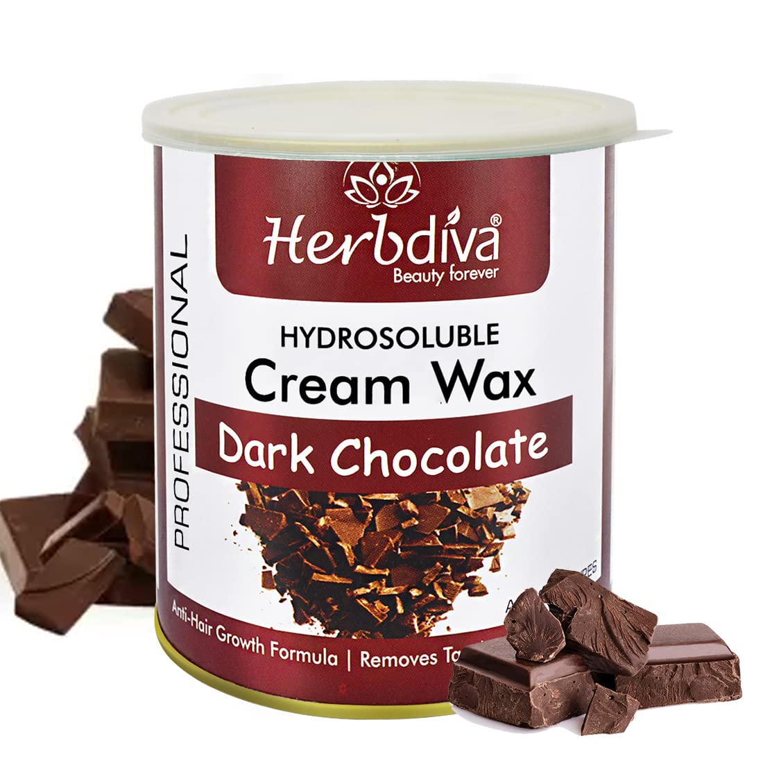 Herbdiva Hydrosoluble Dark Chocolate Cream Wax 800g - Professional Hair Removal & Skin Care for Silky Smooth Skin | Made in India with Natural Ingredients | Suitable for All Skin Types | At-Home Spa & Salon Use