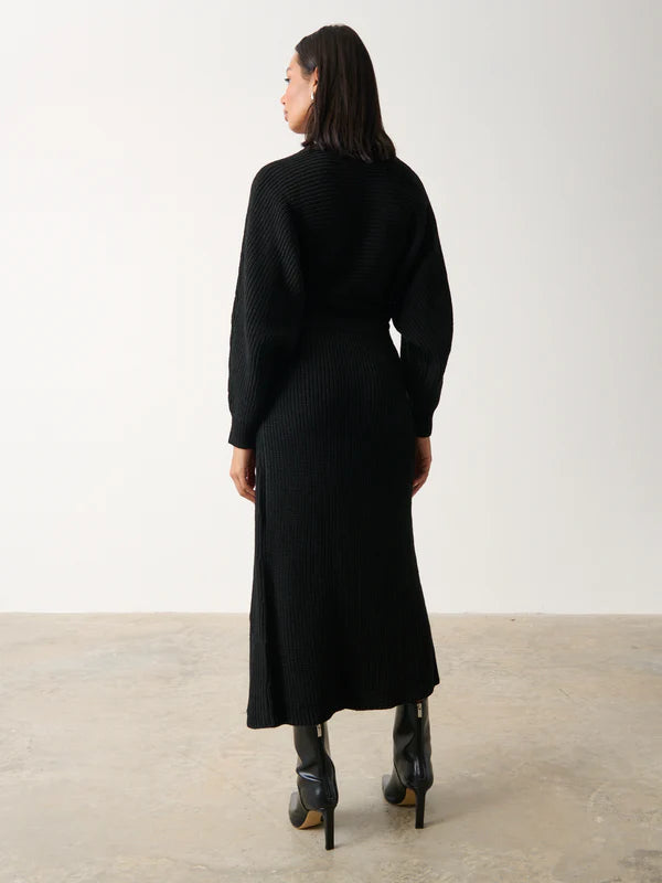AIDAN Cozy Wrap Knit Dress for Women - Soft Stretchy Black Long Sleeve Dress for Fall & Winter | Perfect for Office, Date Night and Casual Outings