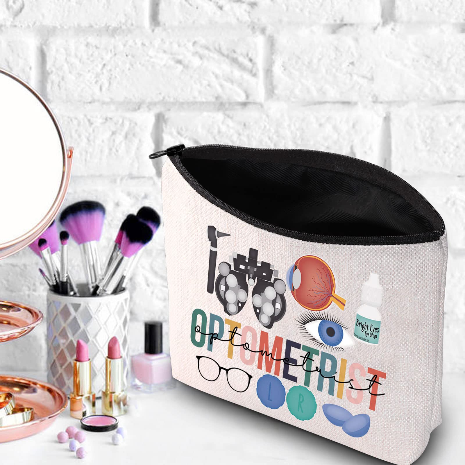WZMPA Optometrist Cosmetic Makeup Bag - Eye Doctor & Vision Gifts - Optician Zipper Pouch - Perfect for Optometrist Graduation Gifts & Daily Use - Great for Storing Eyeglasses, Contact Lenses & Makeup Essentials