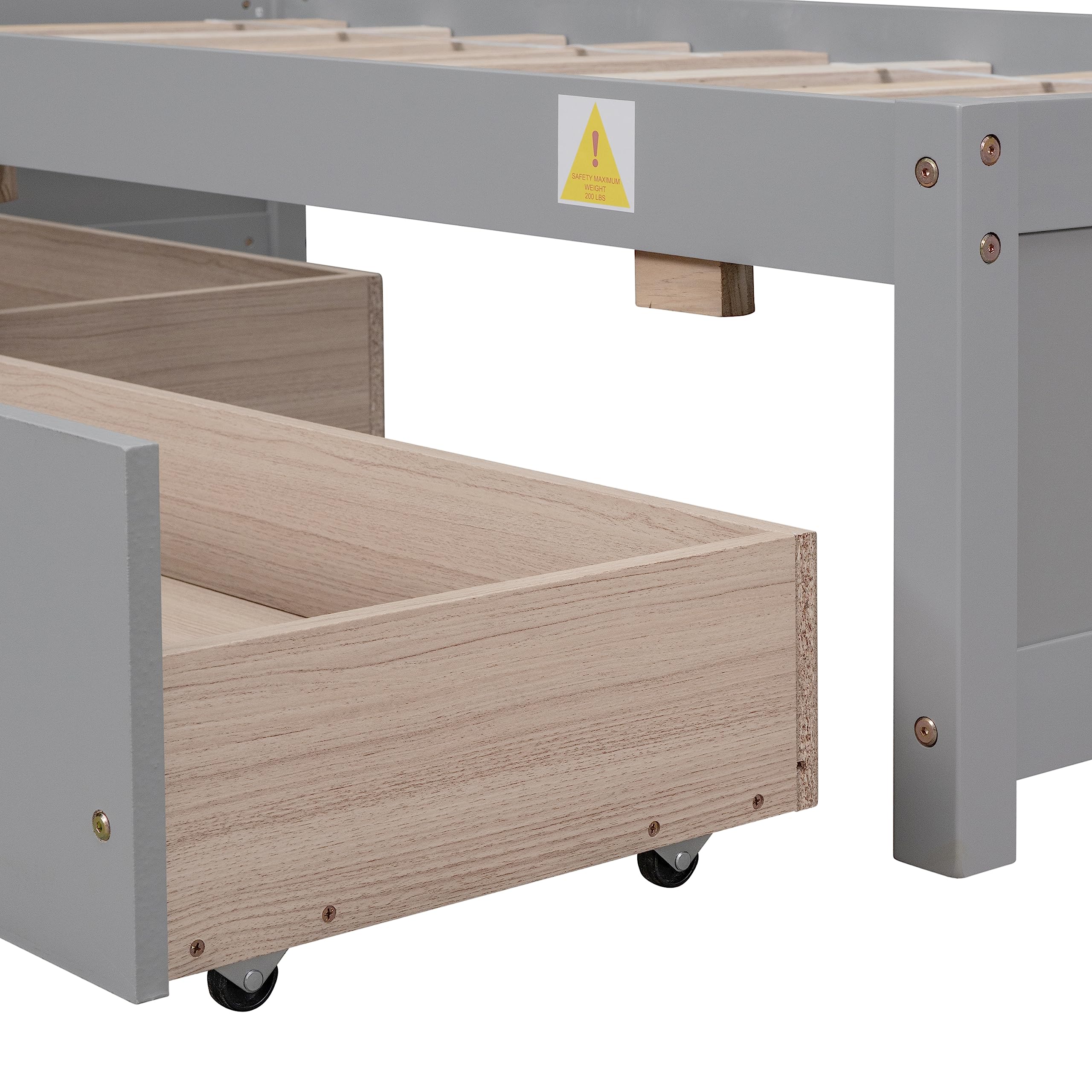 Polibi Twin Size Wood Platform Bed with Storage Drawers - Space-Saving for Small Bedrooms