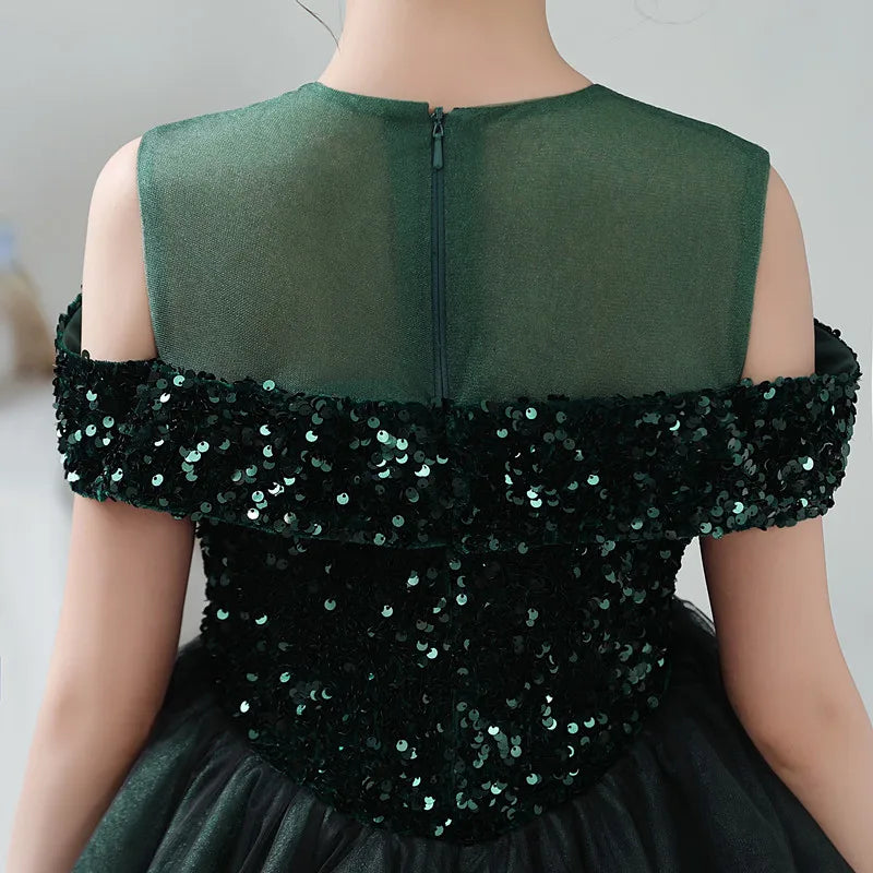 Elegant Girls Formal Party Gown - Long Tulle Flower Girl Dress with Sparkling Sequins | Perfect for Weddings, Pageants & Special Occasions