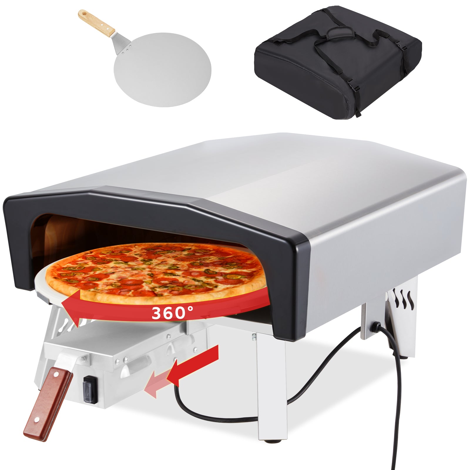 EROMMY 20-inch Auto Rotating Gas Pizza Oven with 360° Rotating Stone & Folding Design - Portable Outdoor Pizza Maker for Backyard, Camping, Picnics | Perfect for Home Use, Parties & Outdoor Cooking
