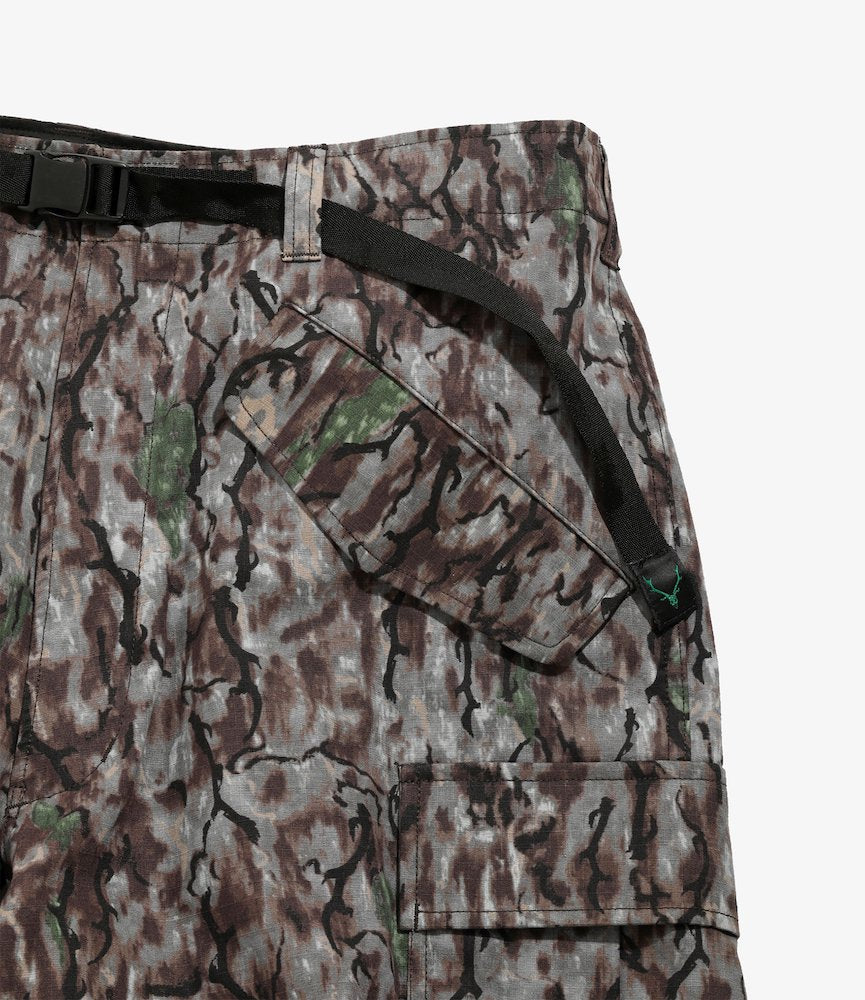 Men's Belted BDU Shorts - Cotton Ripstop Fabric, S2W8 Horn Camo Pattern - Military Tactical Shorts for Outdoor Hunting & Airsoft