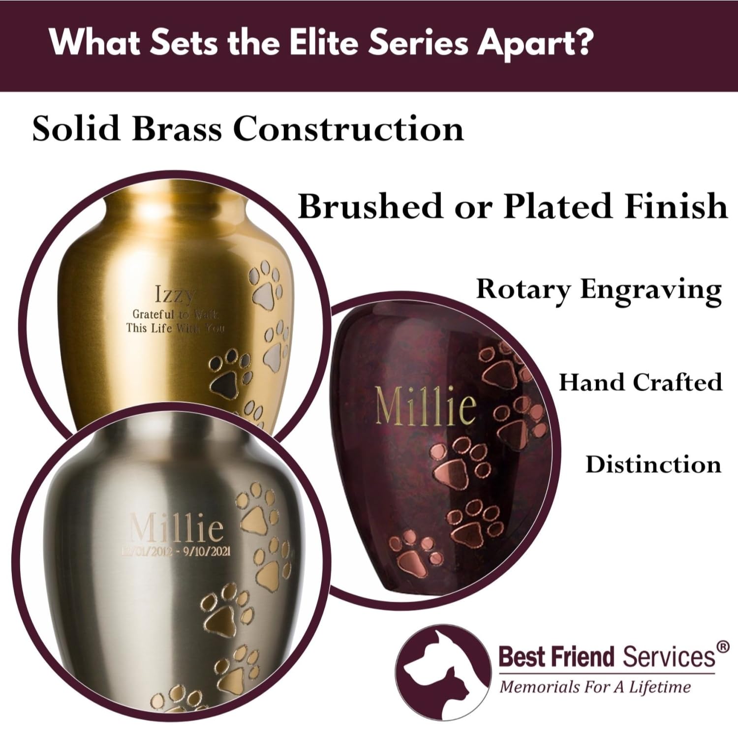 Ottillie Paws Elite Series Personalized Pet Urn for Dogs and Cats - Custom Engraved Brass Memorial Urn, Horizontal Ebony Design, Large Size - Perfect for Home or Garden Pet Memorials