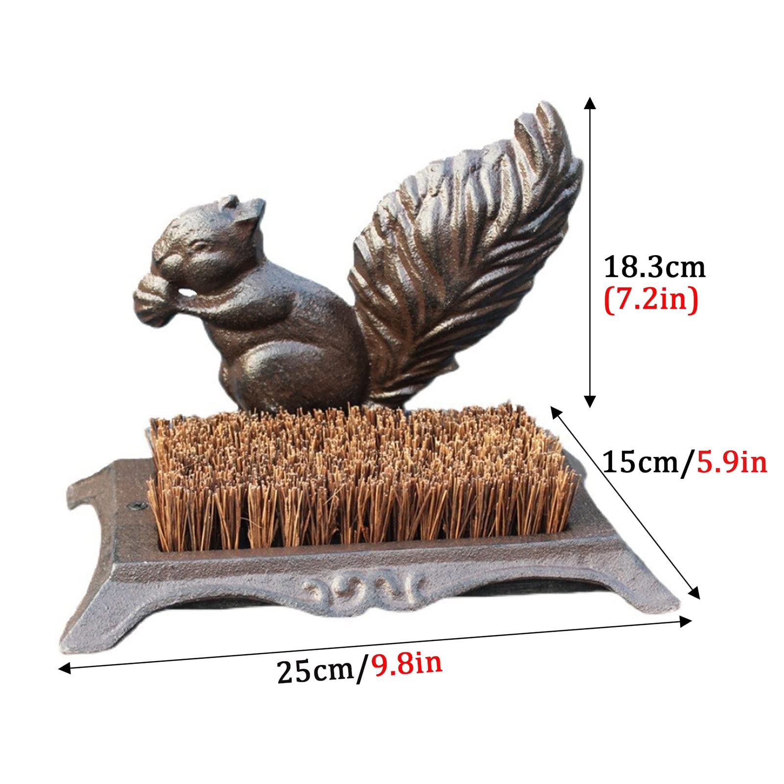 YLLFF Cast Iron Shoe Brush with Squirrel Pattern - Brown Coir Bristle Boot Scraper for Outdoor Shoes - Durable Coconut Fiber Brush for Home, Garden & Patio Cleaning - Perfect for Muddy Boots, Hiking Gear and Outdoor Equipment Maintenance
