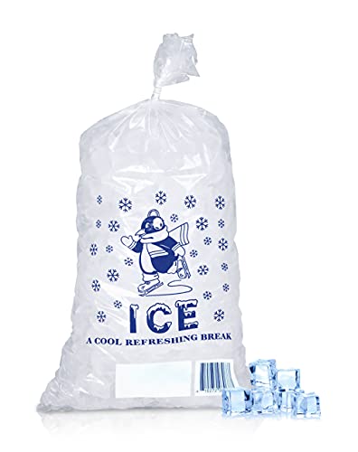 APQ 1000-Pack 12x21 Ice Bags with Twist Ties - 10 lb Capacity, Food Grade Safe Plastic, Cool Penguin Design - Perfect for Party Drinks, Camping Coolers & Commercial Ice Storage