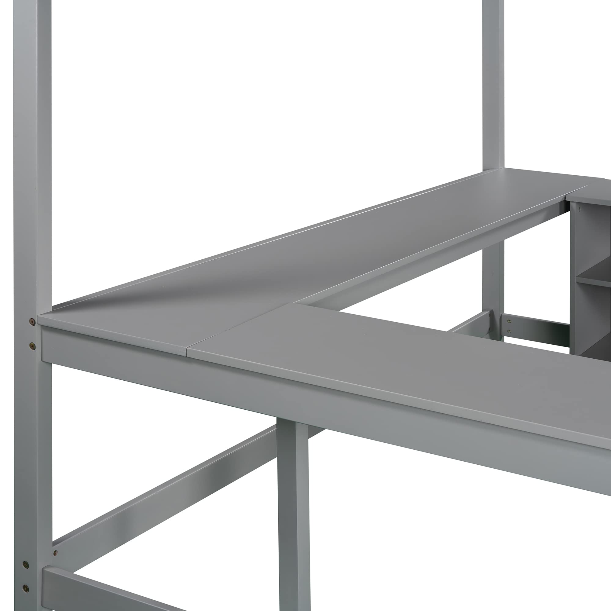 Full Size Loft Bed with Built-in Desk & Storage Shelves - Sturdy Wooden Bunk Bed with Safety Guardrails & Angle Ladders for Kids & Teens - No Box Spring Needed (Gray) - Perfect for Small Bedrooms, Dorm Rooms & Space-Saving Kids' Rooms