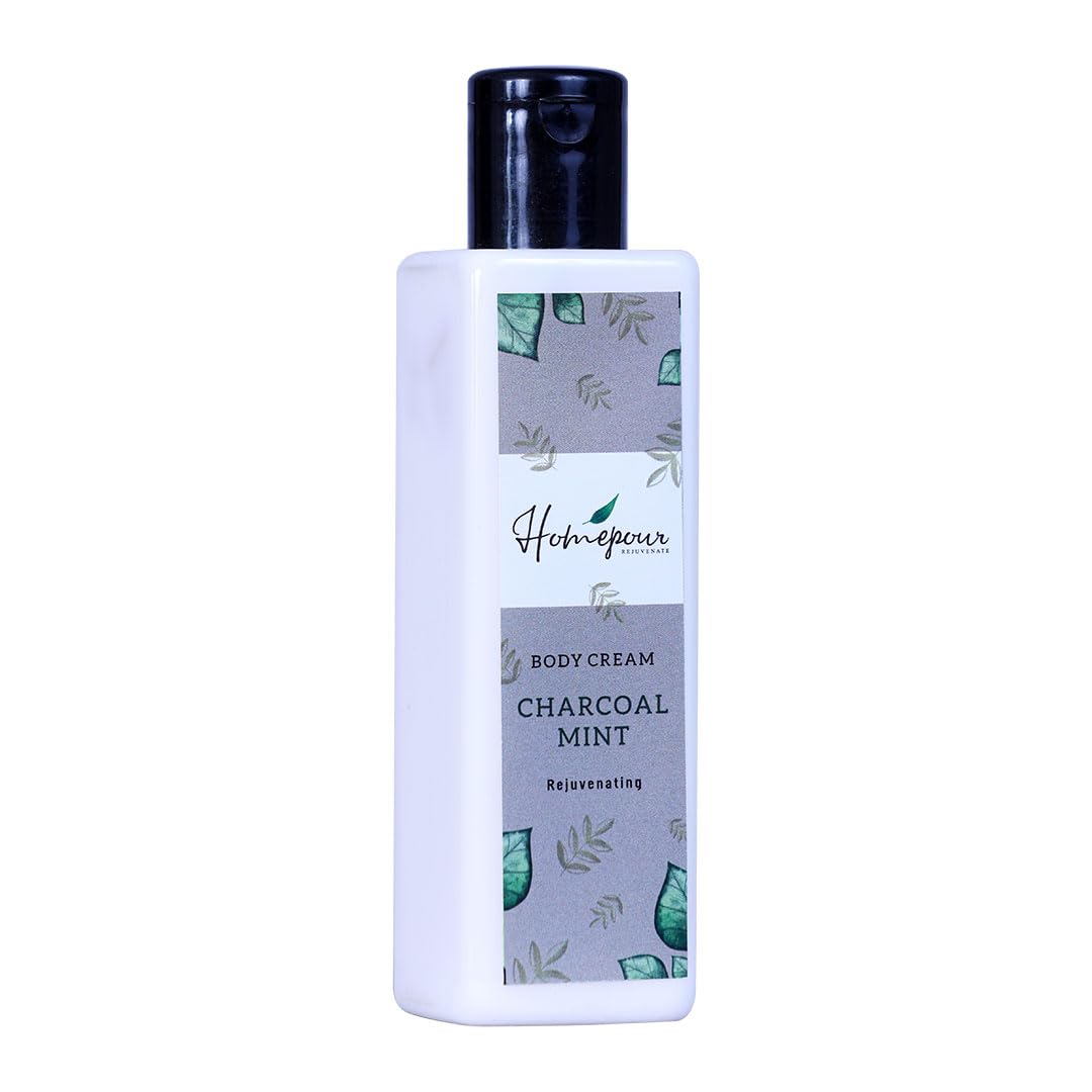 Homepour Charcoal Mint Body Cream - Rejuvenating & Hydrating Handmade Skincare, 200g - Perfect for Dry Skin Care & Post-Workout Recovery