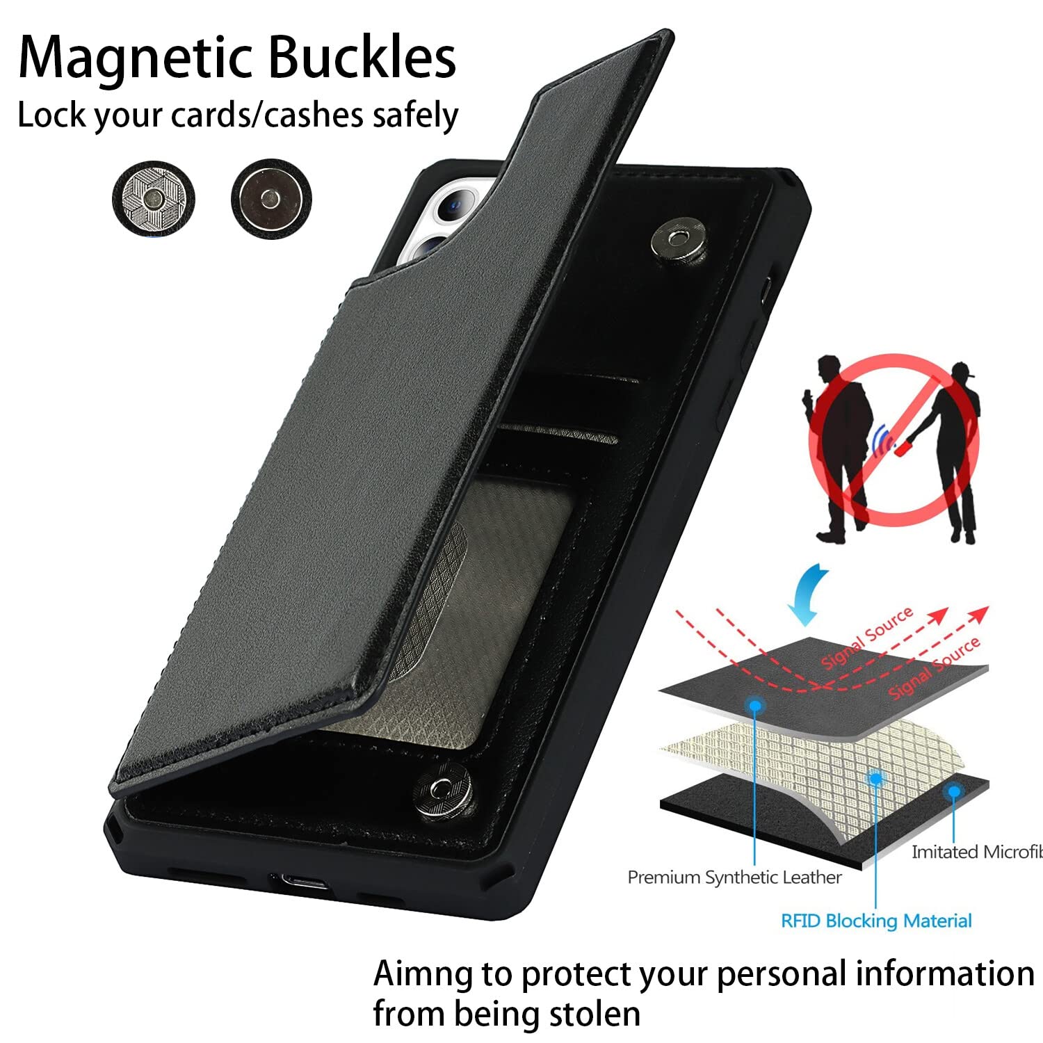 Premium Leather iPhone 11 Wallet Case with Card Holder & Wrist Strap - Shockproof Protective Cover with Stand Feature for Men & Women | Perfect for Travel, Shopping & Everyday Use (Macaron Black)