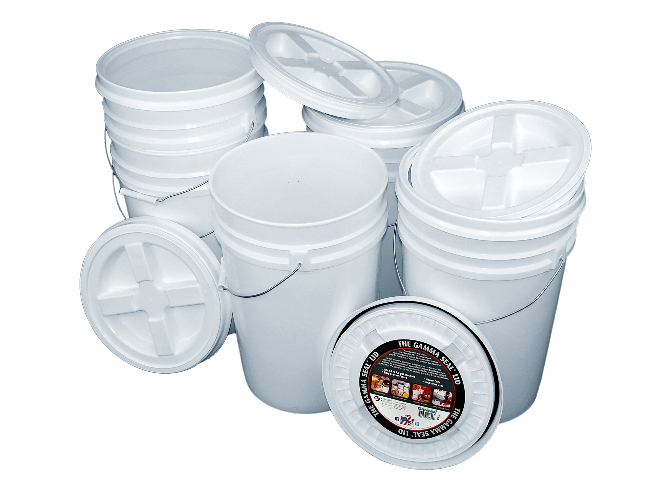 5-Pack 6-Gallon White Buckets with Gamma Seal Lids - Airtight Food Storage Containers for Bulk Dry Goods, Pet Food & Emergency Supplies | Perfect for Home, Pantry Organization & Prepping
