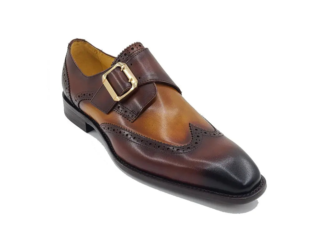 Stylish Two-Tone Wingtip Monk Strap Dress Shoes for Men - Perfect for Business, Office & Formal Occasions