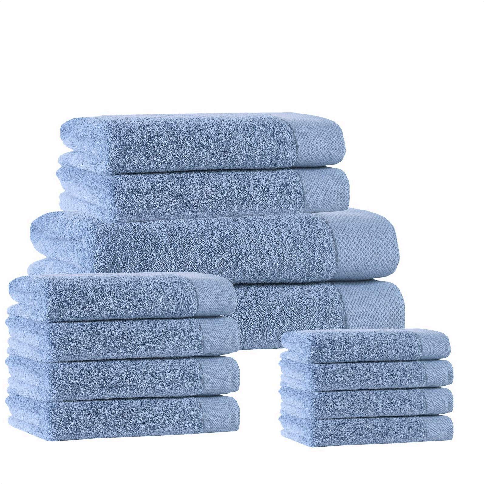 Caswell 12-Piece Premium Turkish Cotton Towel Set - Ultra Soft & Absorbent Bath Towels, Hand Towels & Washcloths - Luxury Spa & Bathroom Essentials for Home, Hotel & Gym Use
