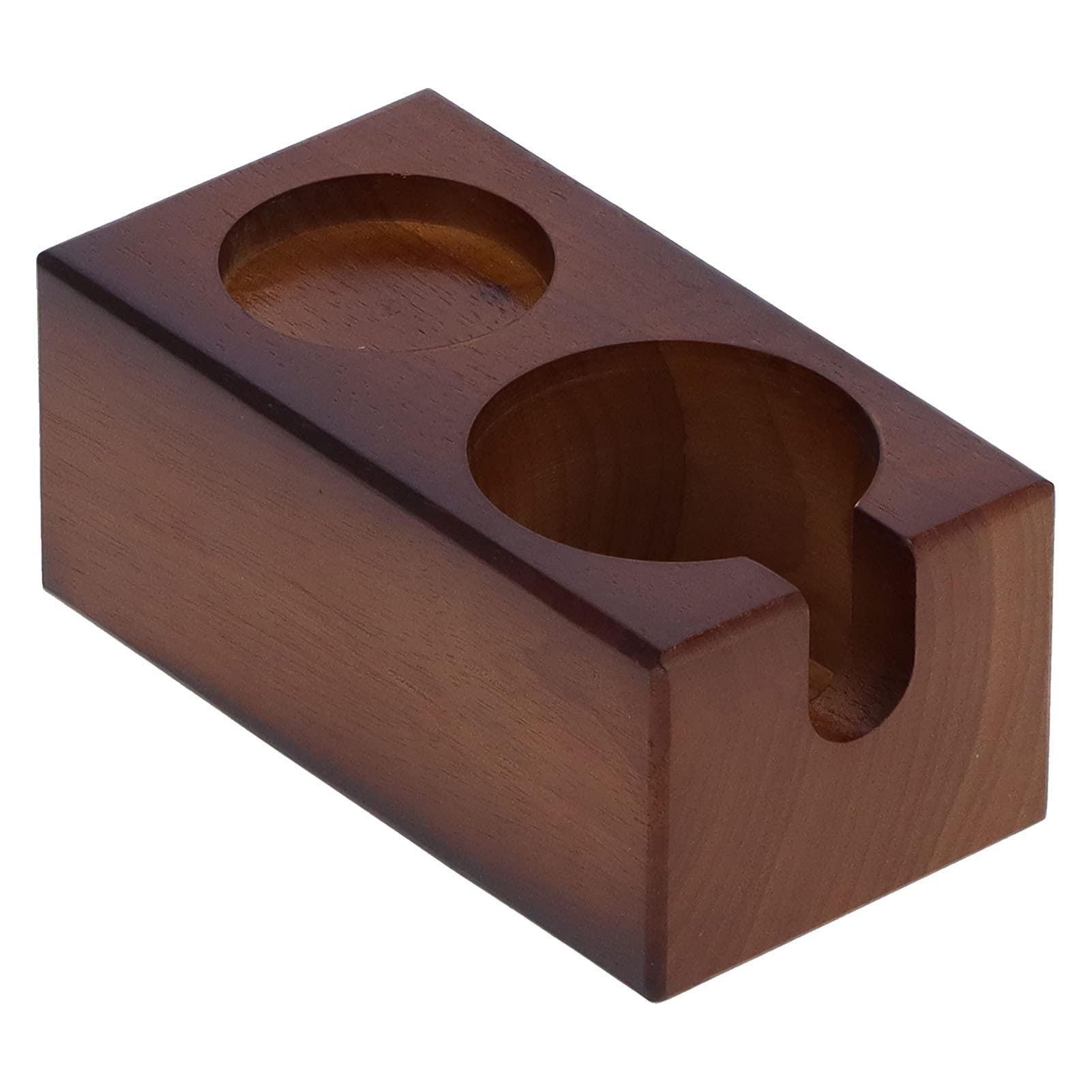 2-Hole Wooden Coffee Portafilter Holder - Large Espresso Tamper Station with Knock Box for Grounds - Barista Accessories for Coffee Machine (Brown/Blue) - Perfect for Home & Cafe Coffee Brewing