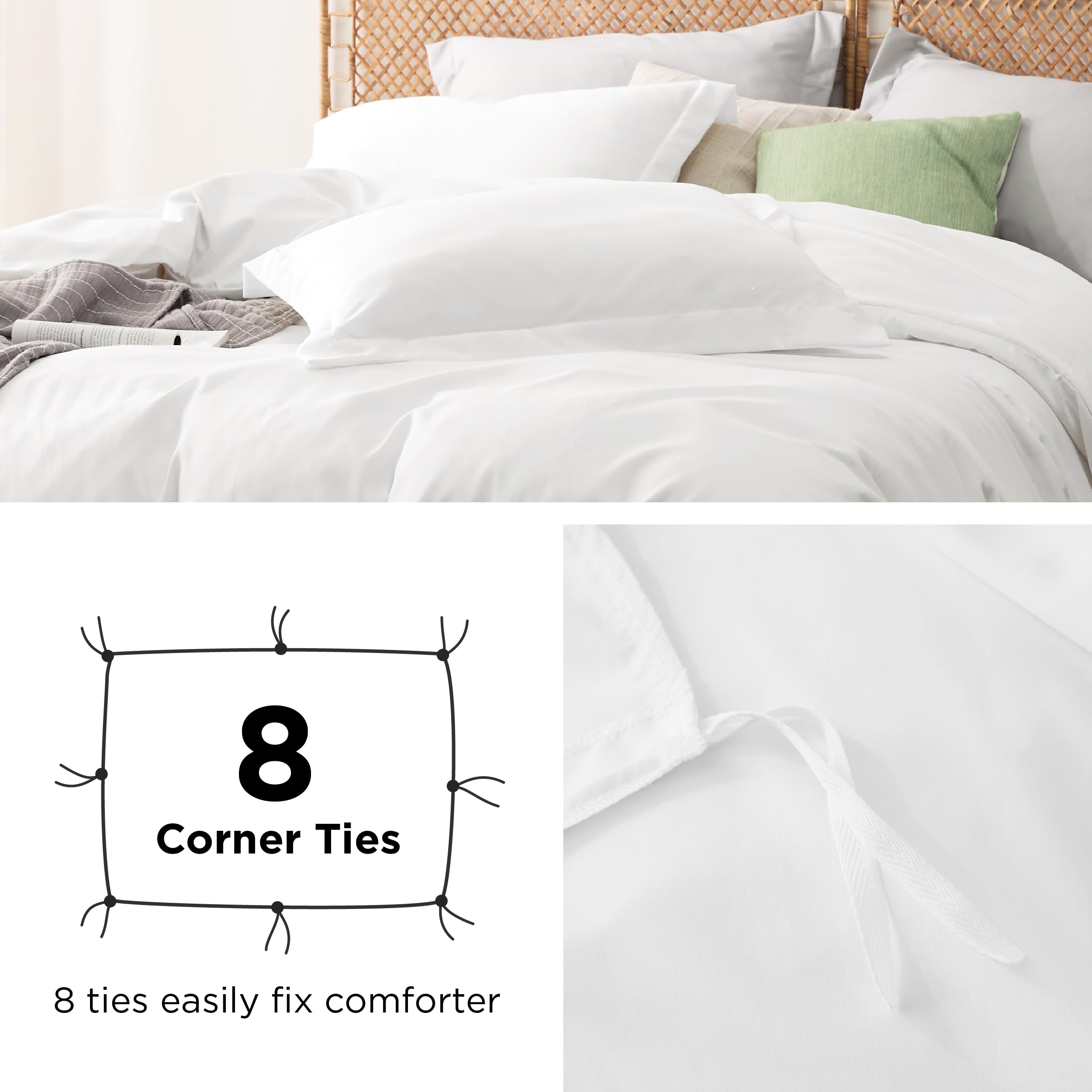 Bedsure Cooling Queen Duvet Cover Set - 3 Piece White Bamboo Rayon Blend Bedding with Zipper Closure (90
