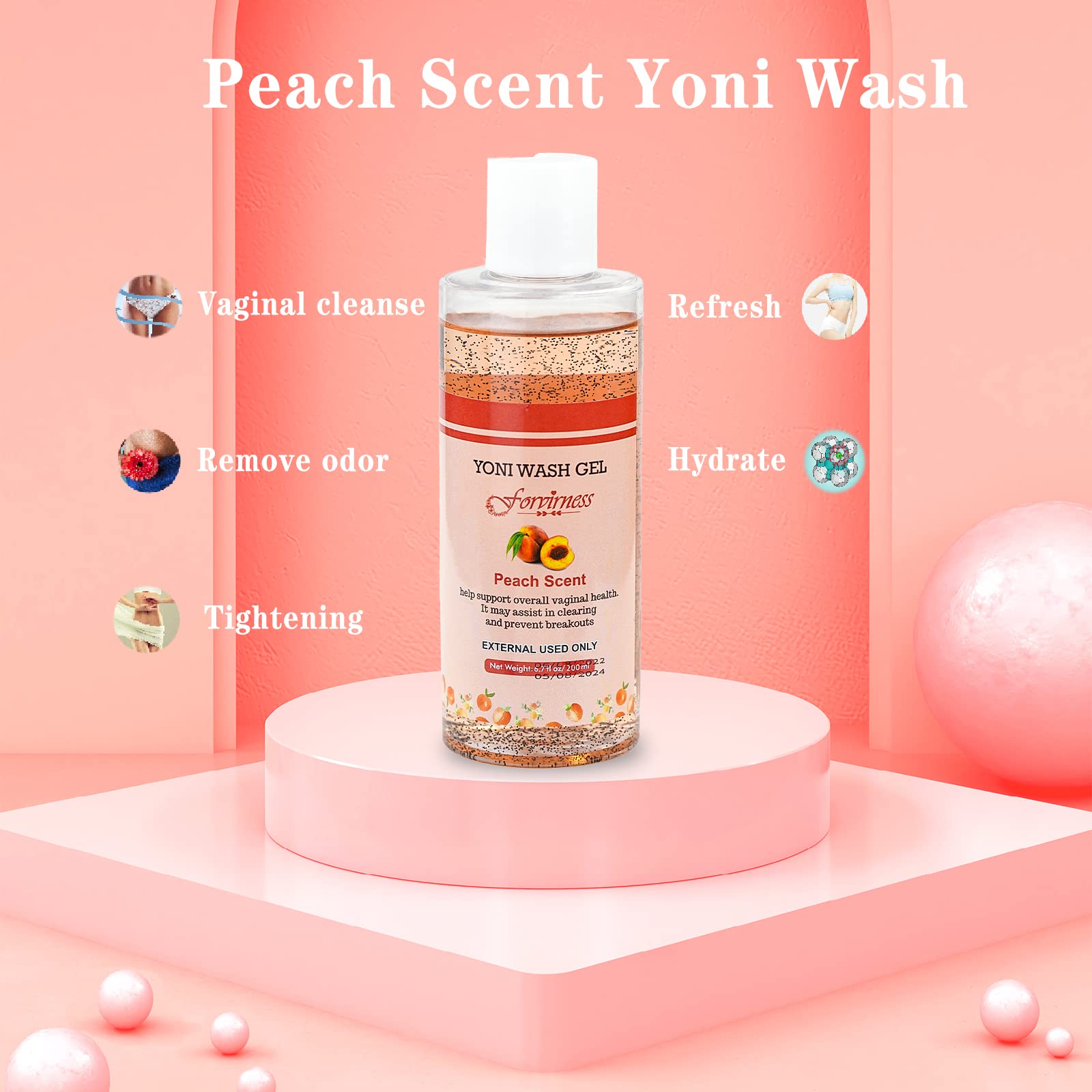 Natural Feminine Wash & Yoni Oil Set for Women – pH Balanced Vaginal Wash with Cleansing Formula, 1 fl.oz Peach Feminine Oil & 6.7 fl.oz Intimate Wash – Gentle Care for Daily Hygiene & Intimate Wellness