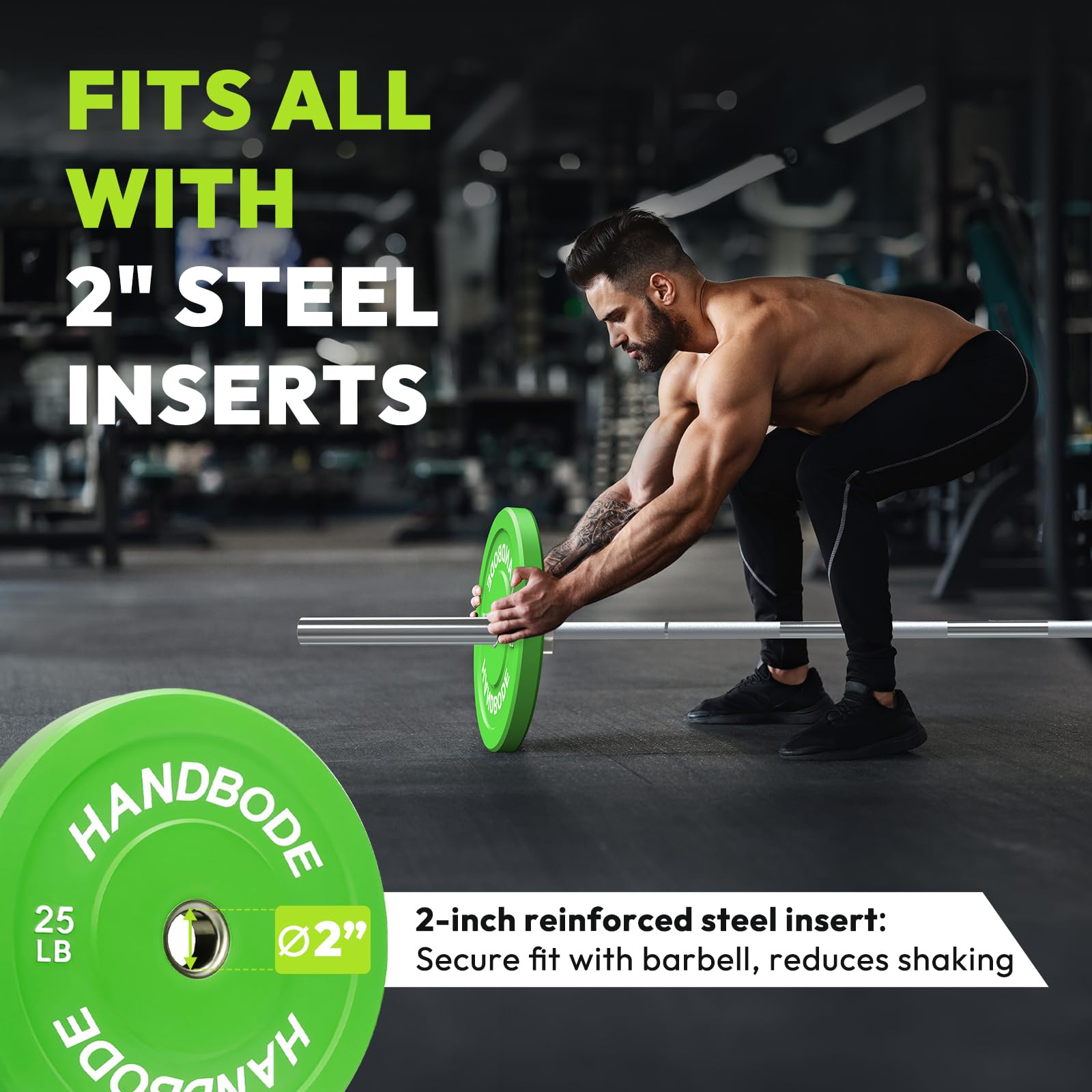 Olympic Weight Plates Set - 2-Inch Colored Bumper Plates (10/15/20/25/35/45/55 lb) for Home Gym & Strength Training - Durable Rubber Weight Lifting Plates for CrossFit, Powerlifting & Functional Fitness