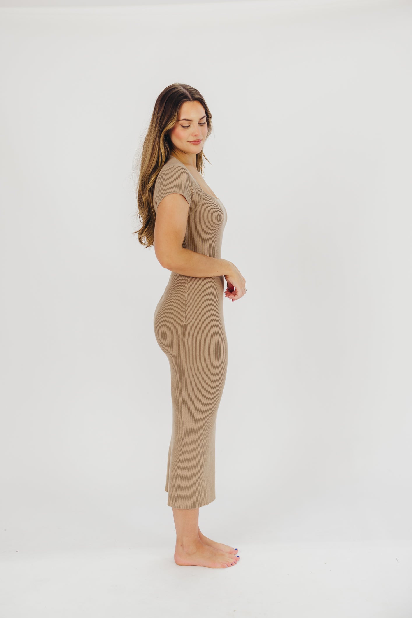 Wren Ribbed Knit Maxi Dress with Square Neckline in Taupe | Women's Plus Size XS to XL | Worth Collective Exclusive | Perfect for Date Night, Beach Coverup & Summer Weddings