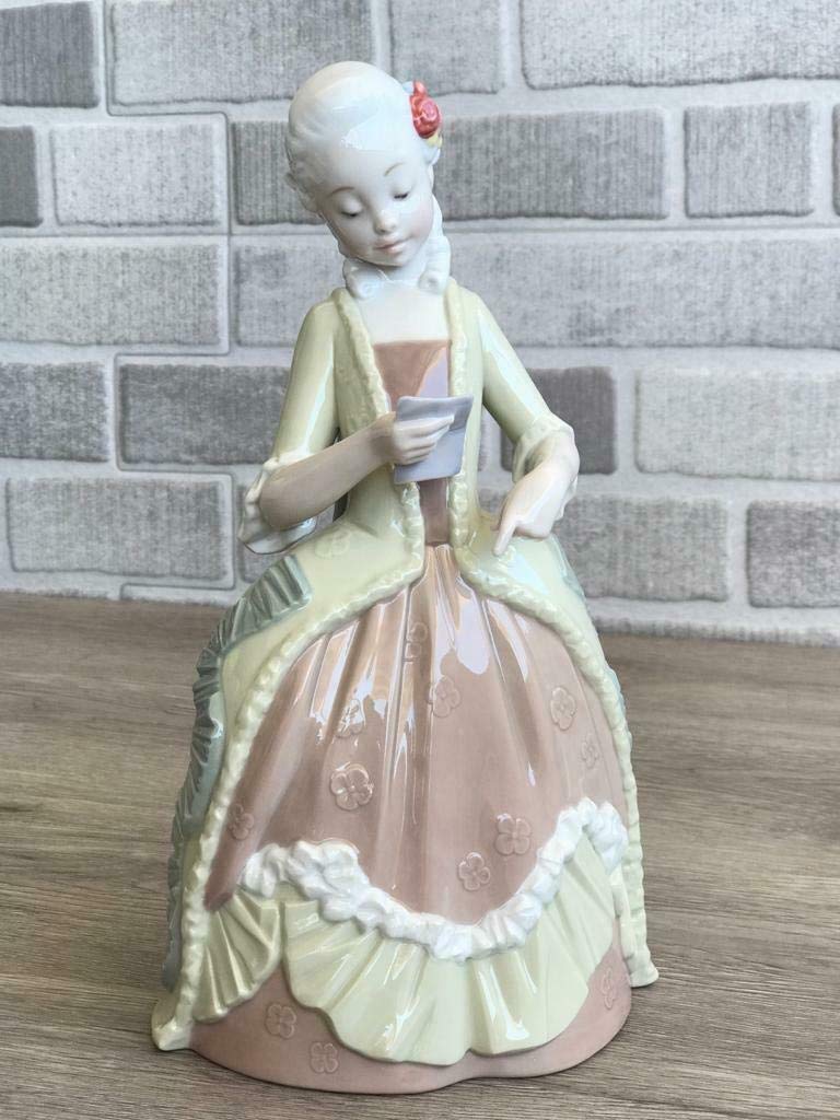 Lladro Nao Set of 2 Porcelain Figurines - Rococo Girl with Letter & Rococo Girl with Flower - Handcrafted Collectible Home Decor for Living Room, Shelf Display, and Gift Giving