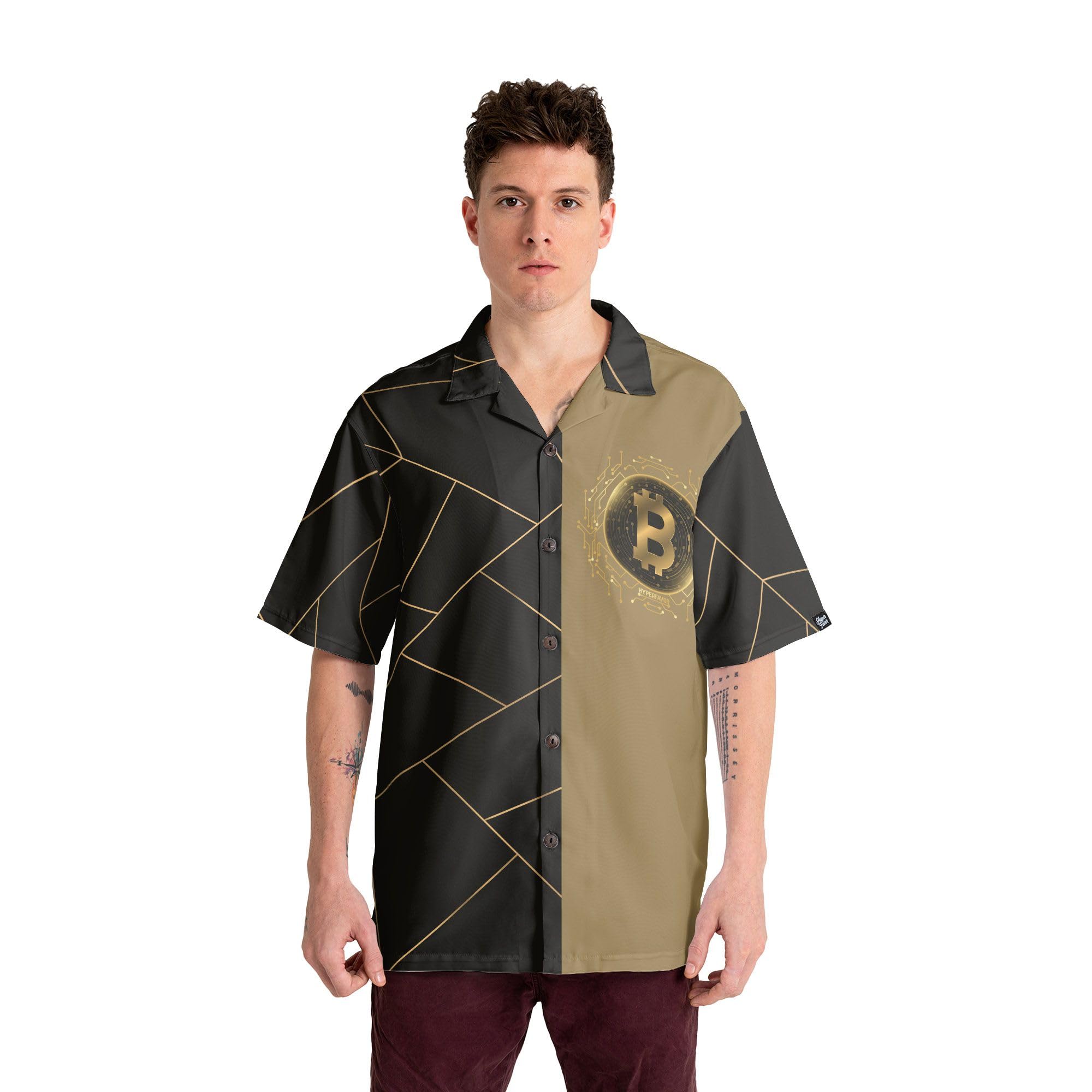 HYPERFAVOR Bitcoin T-Shirts for Men - Casual Short Sleeve Crypto Shirt - Bitcoin Hawaiian Shirt Gift Set for Bitcoin Lovers - Perfect for Crypto Conferences, Beach Parties & Casual Wear