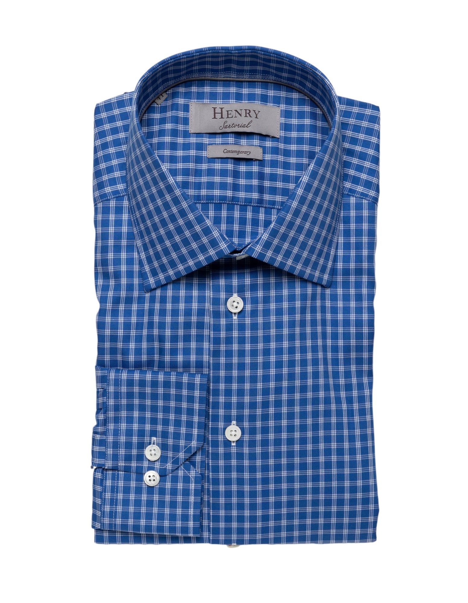 HENRY SARTORIAL Men's Classic White and Navy Checkered Button-Down Shirt - Perfect for Office, Casual Wear & Date Nights