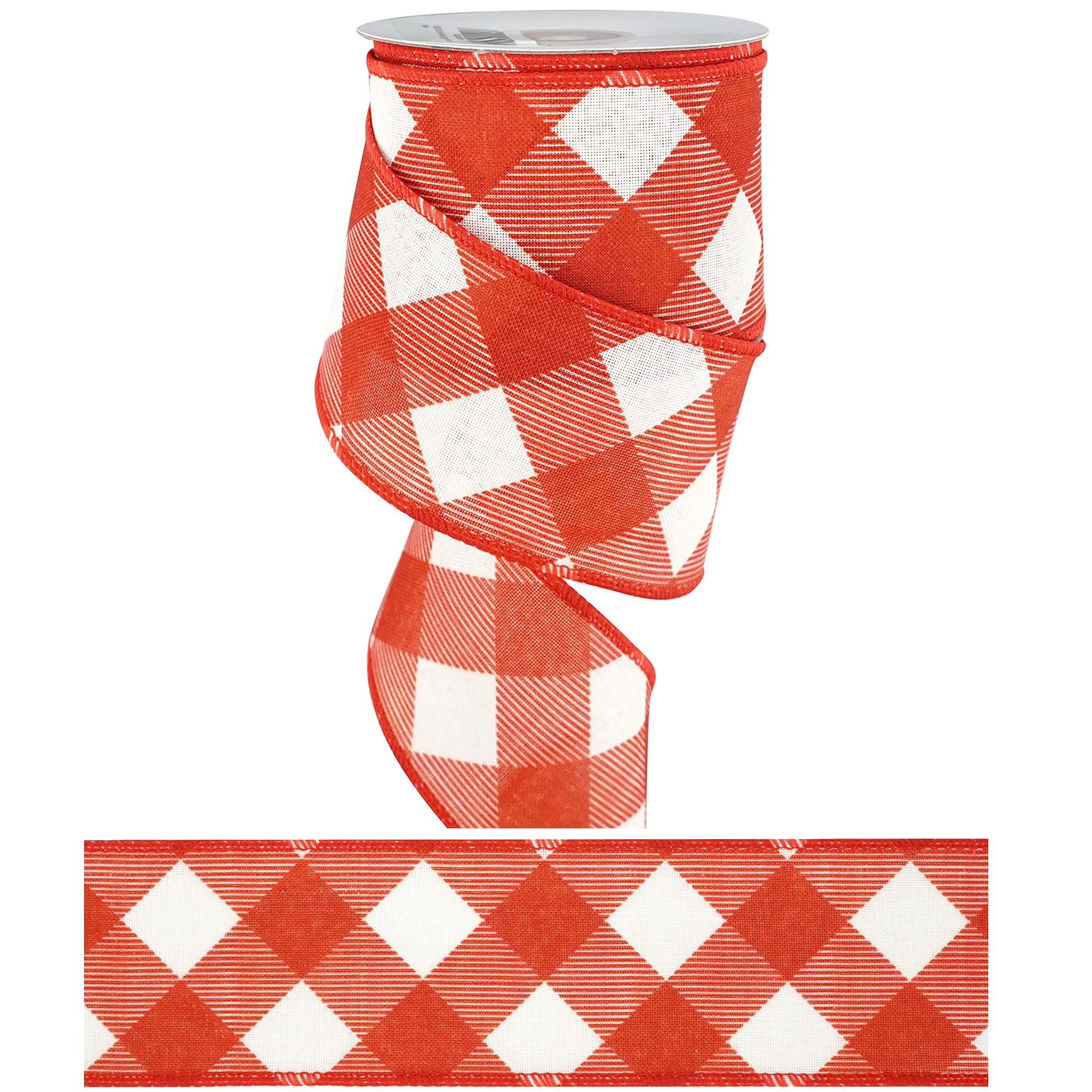 MEEDEE 2.5 Inch x 10 Yards Red and White Buffalo Plaid Wired Ribbon for Christmas Tree Decorations, Gift Wrapping, Bow Making, Floral Arrangements, Wreaths, Crafts and Home Decor - Perfect for Holiday DIY Projects, Party Decor and Seasonal Gift Packaging