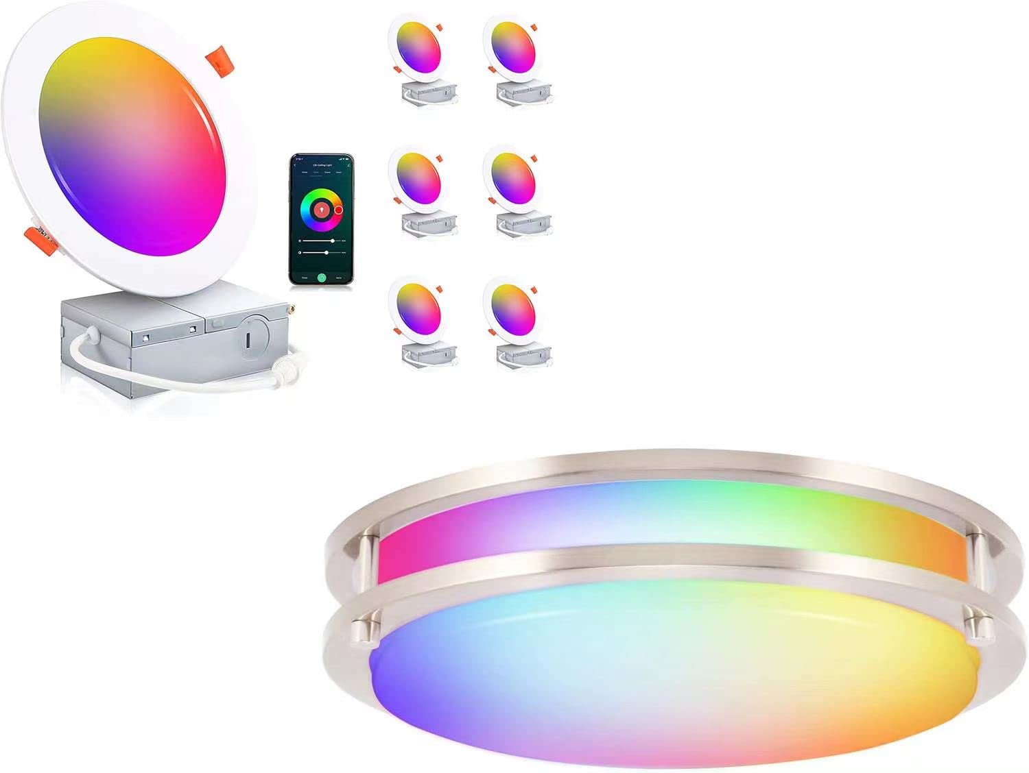 CLOUDY BAY Smart Recessed Ceiling Lights 2 Pack - Multicolor RGB LED with 800 Lumens & 2700K-6500K CCT - Voice Control via Alexa/Google Assistant - App & Timer Function - Perfect for Living Room, Bedroom & Kitchen Lighting